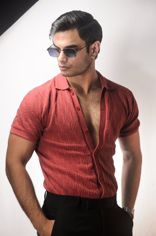 Knitcraft Classic Knitted Shirt - CORAL