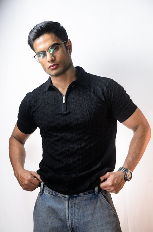 Palm Shade Polo-BLACK