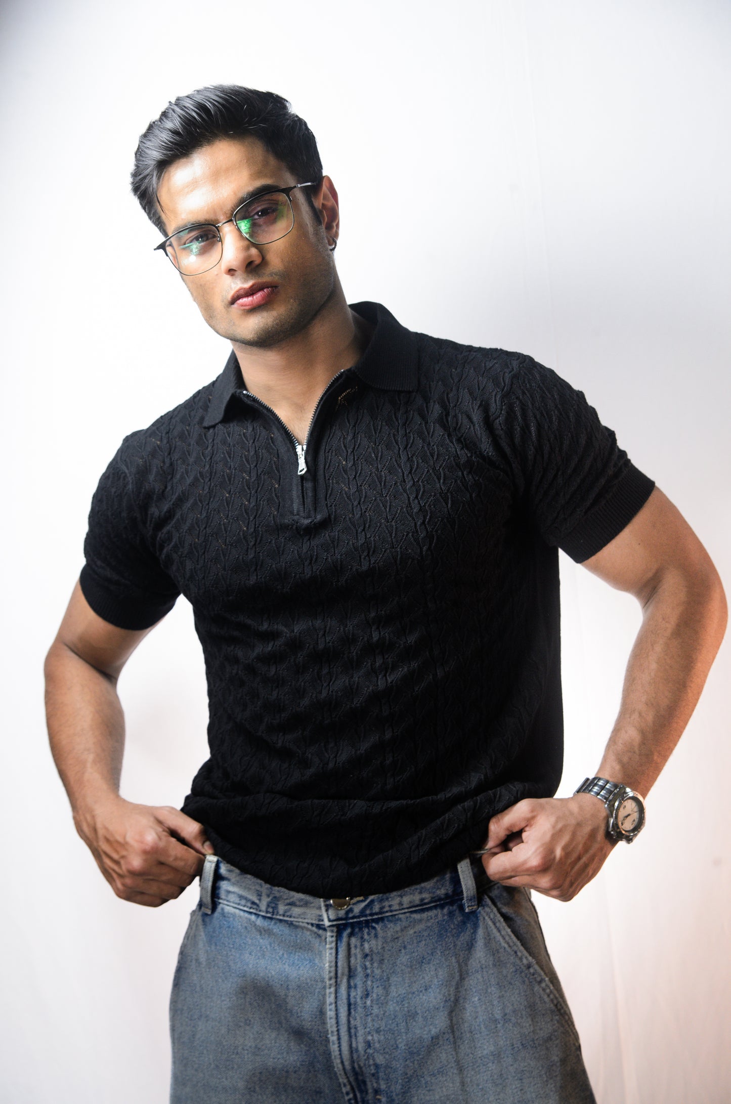 Palm Shade Polo-BLACK