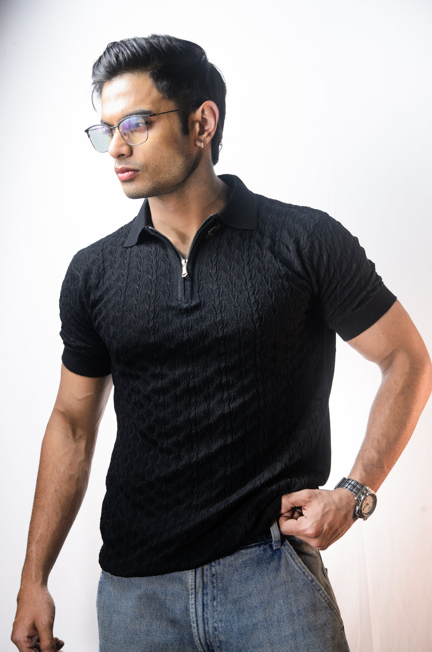 Palm Shade Polo-BLACK