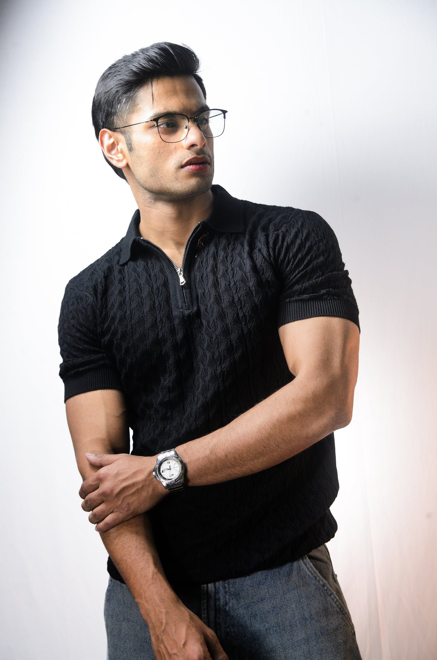 Palm Shade Polo-BLACK