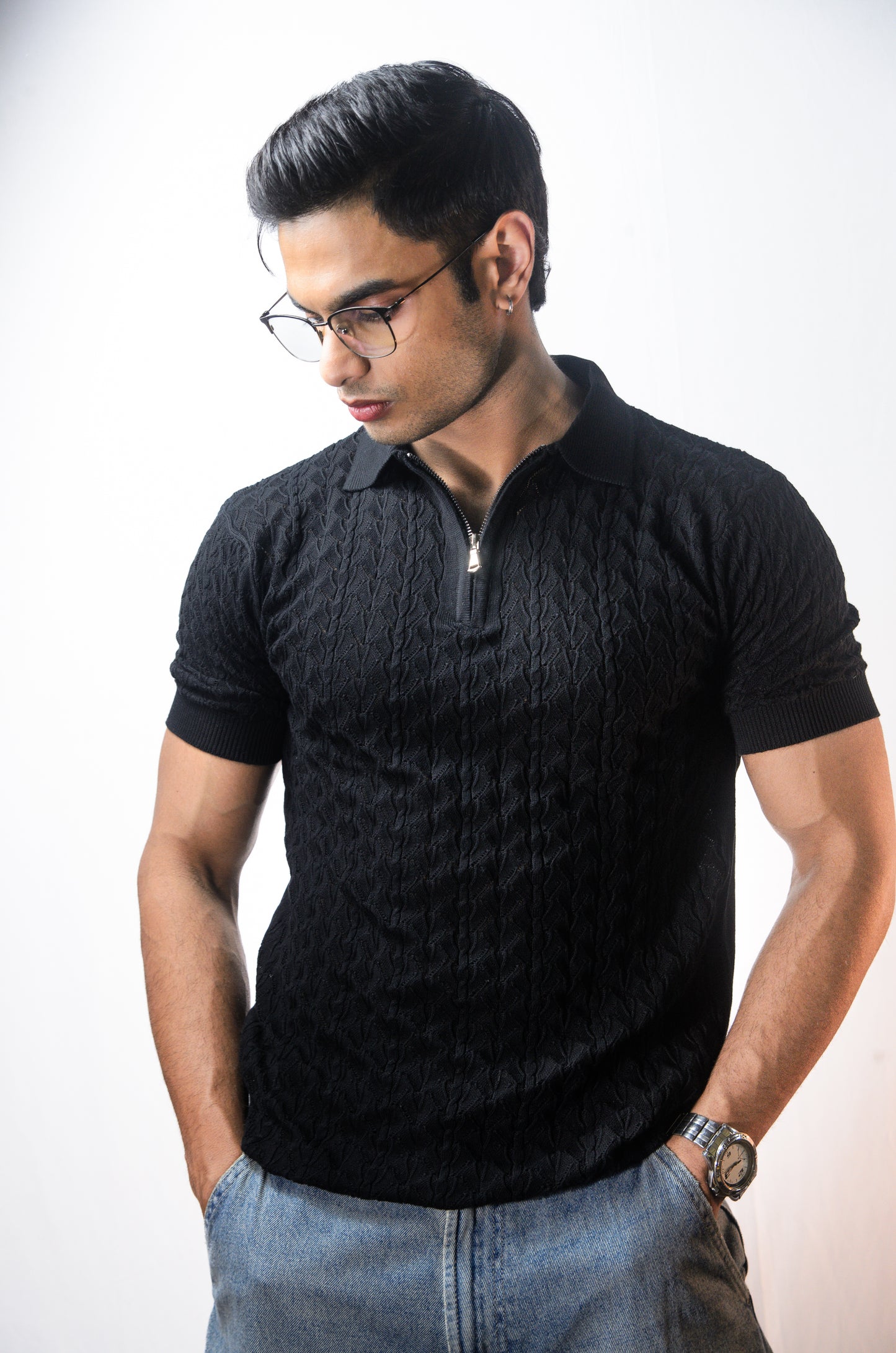 Palm Shade Polo-BLACK