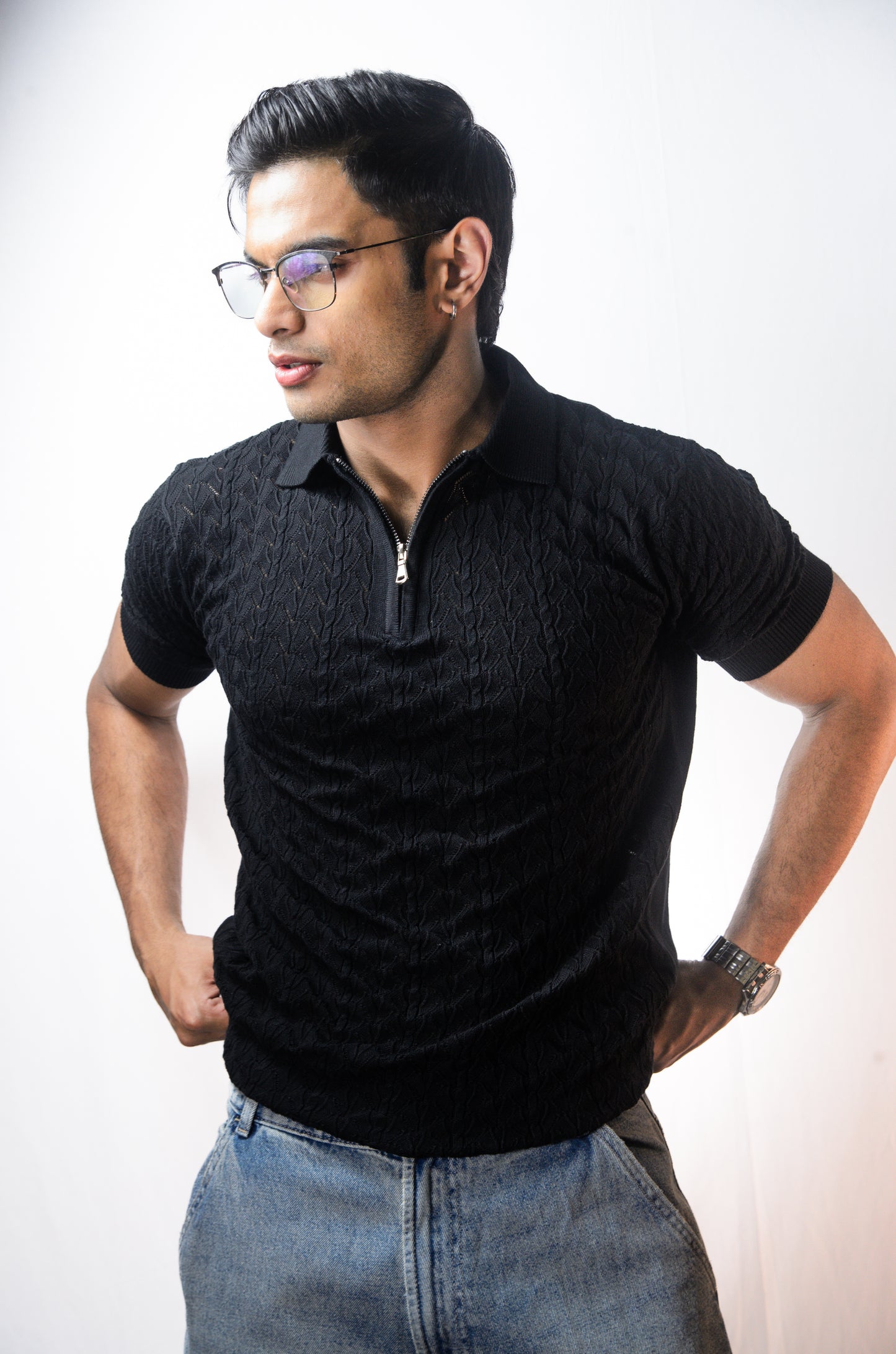 Palm Shade Polo-BLACK