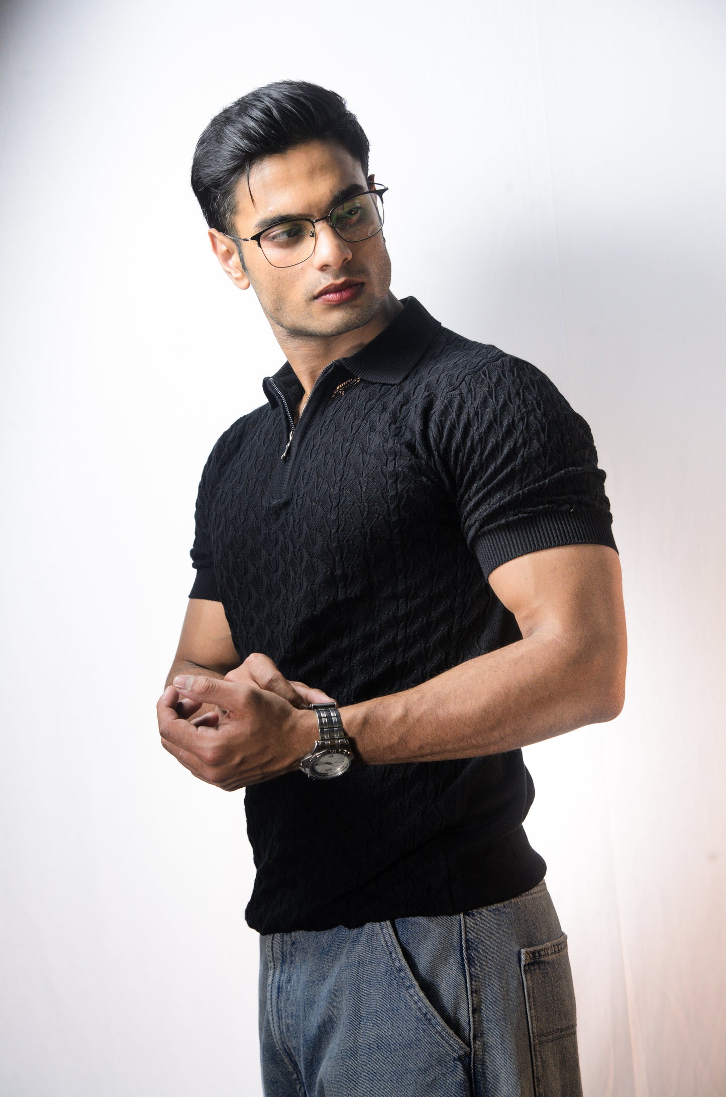 Palm Shade Polo-BLACK