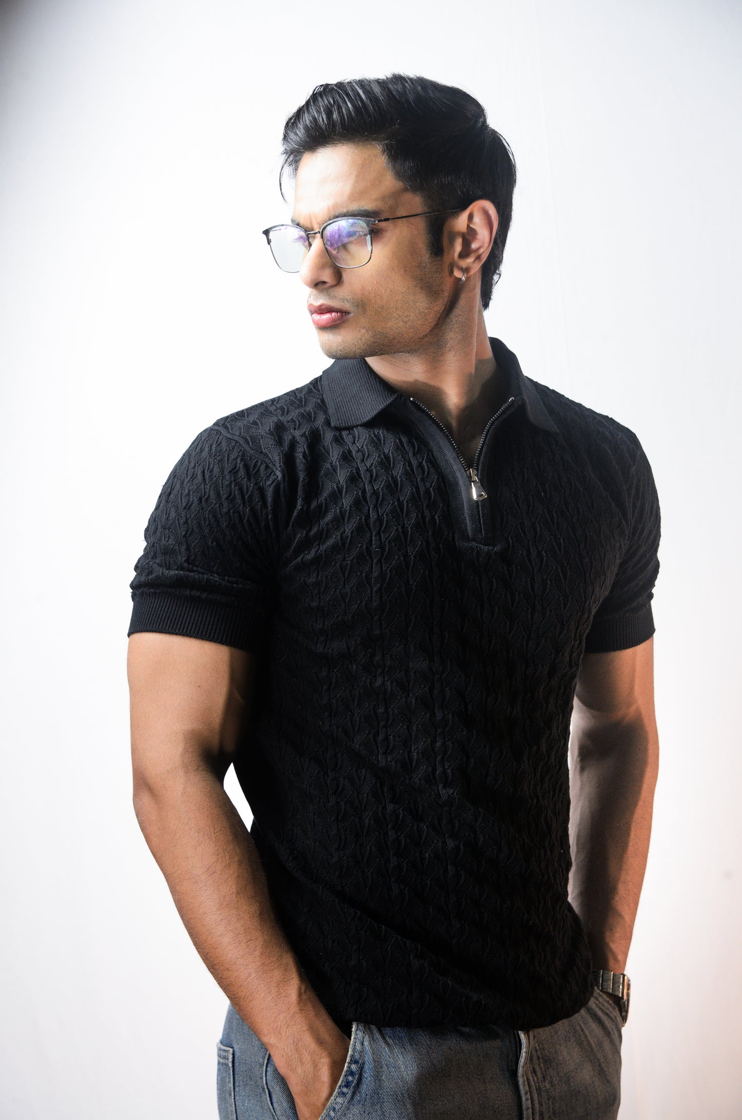 Palm Shade Polo-BLACK