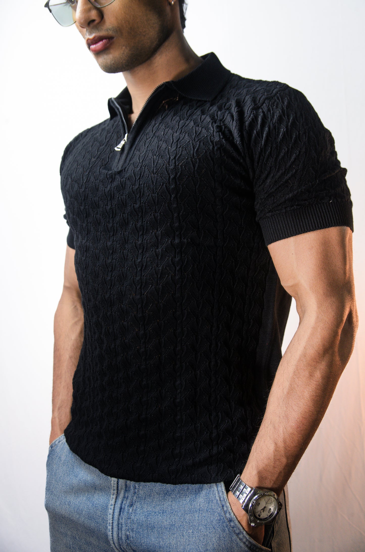 Palm Shade Polo-BLACK