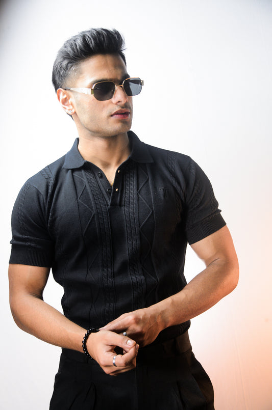 The Arden Half Sleeve Polo - BLACK