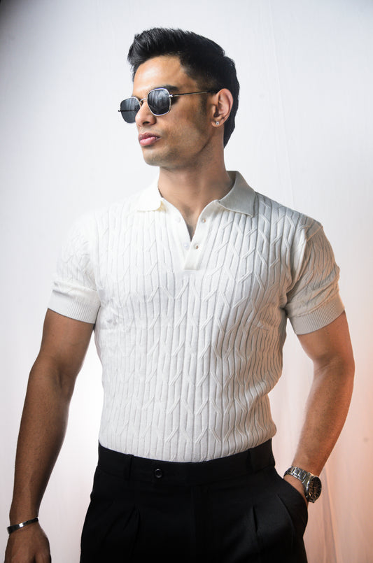 Sterling knit Polo T-Shirt - WHITE