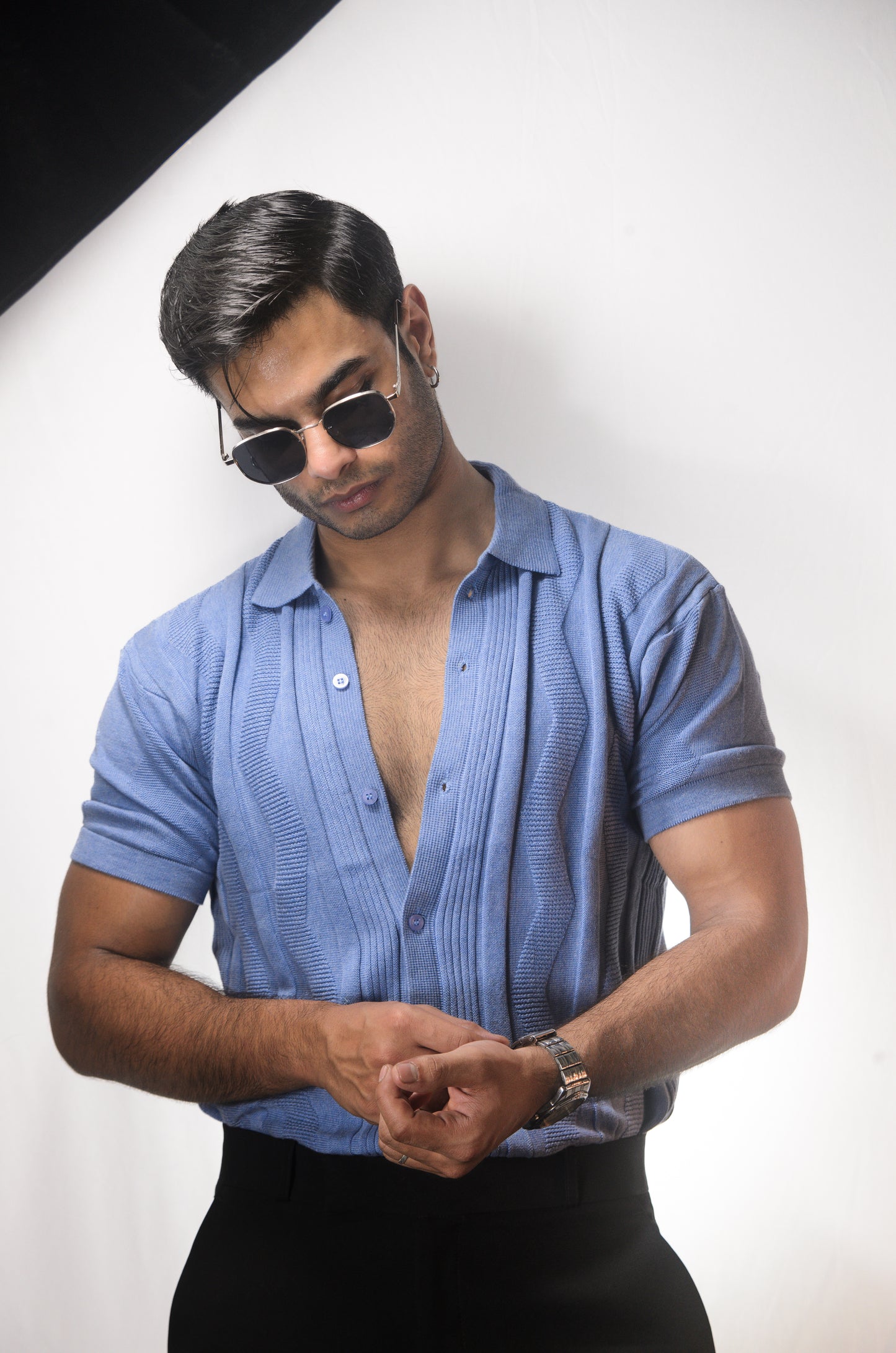 Ocean Wave Knitted Shirt - SKY BLUE
