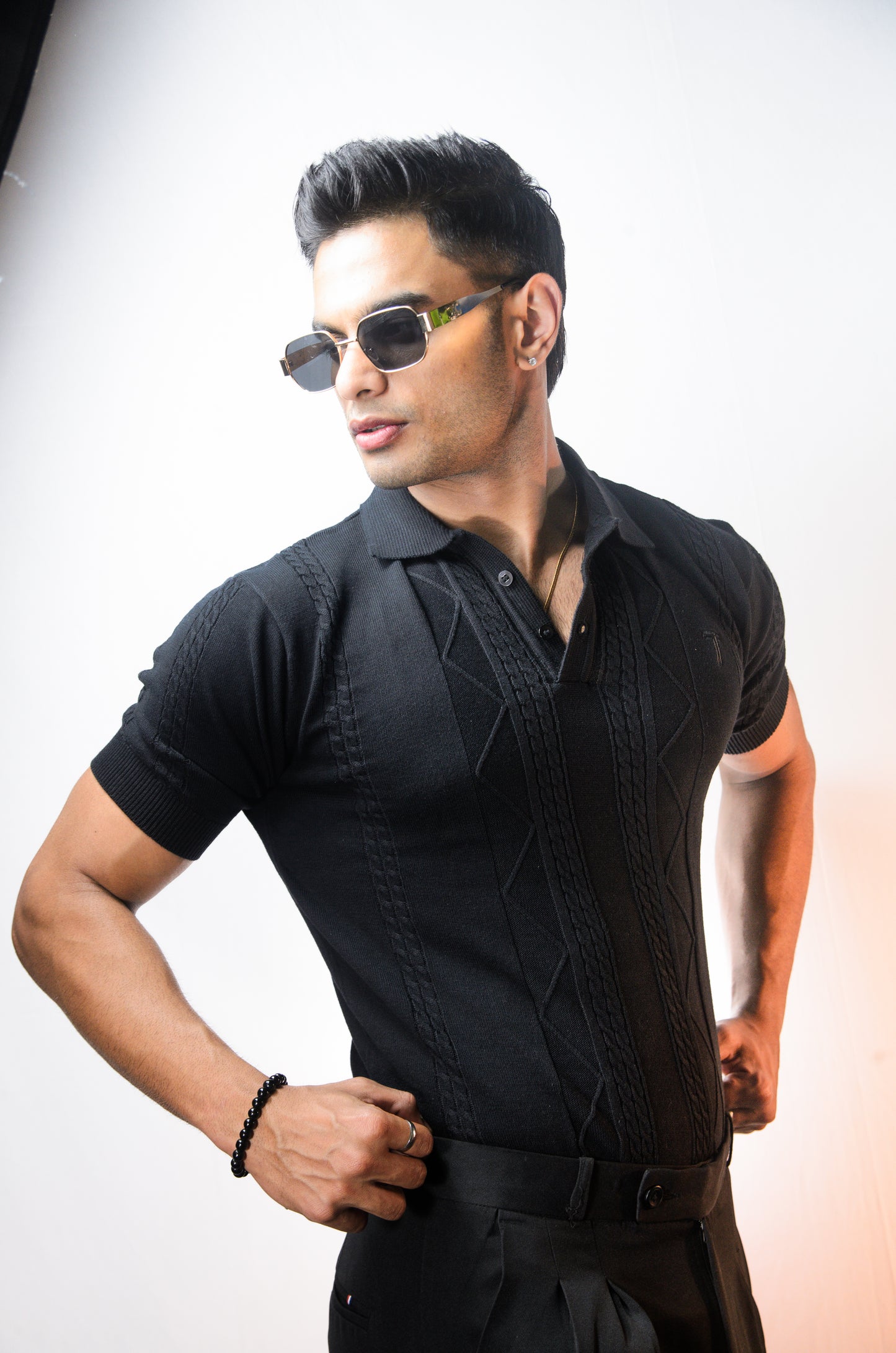 The Arden Half Sleeve Polo - BLACK
