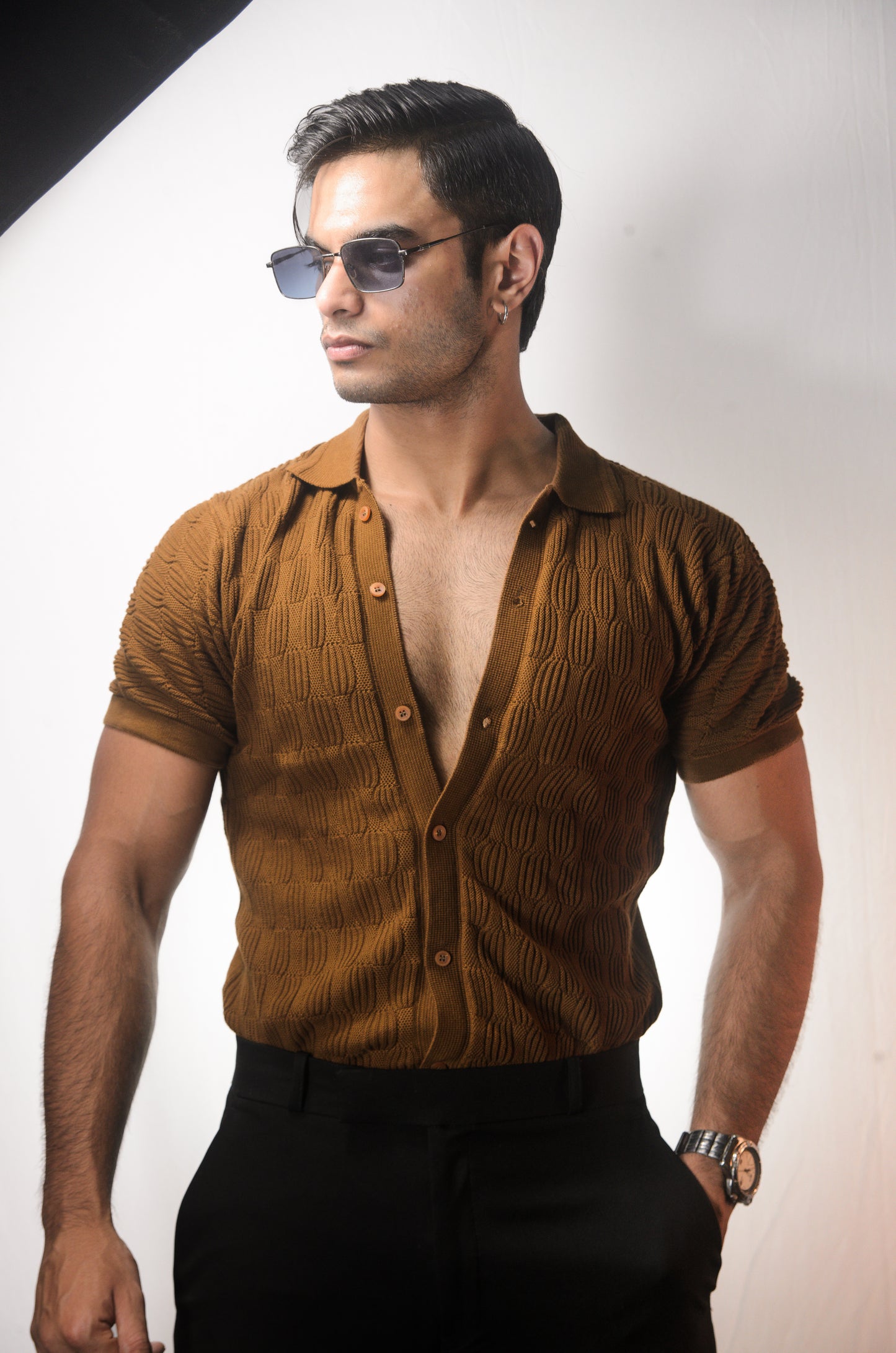 Knitcraft Classic Knitted Shirt - BROWN