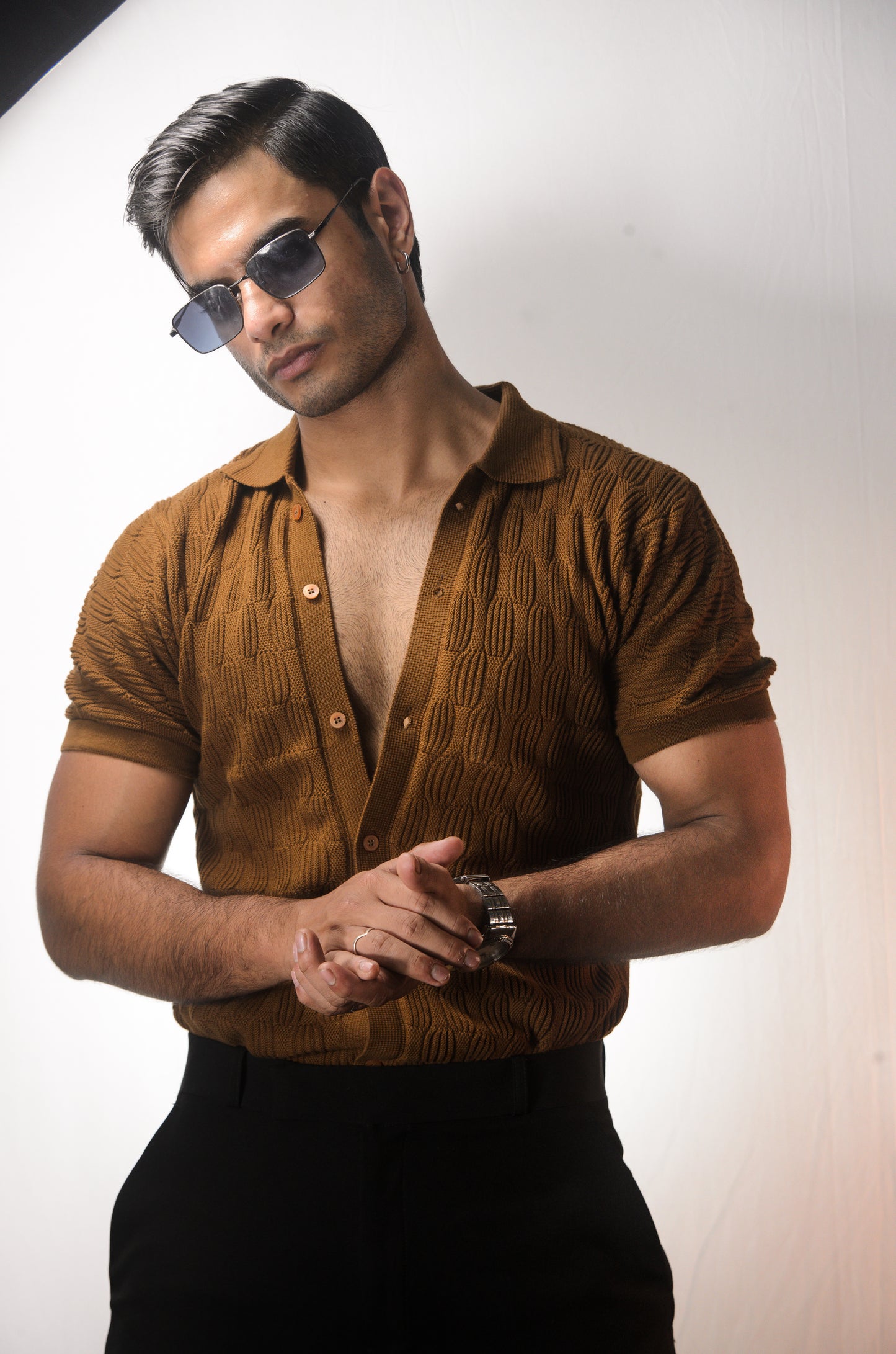 Knitcraft Classic Knitted Shirt - BROWN