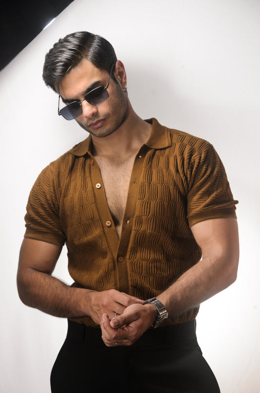Knitcraft Classic Knitted Shirt - BROWN