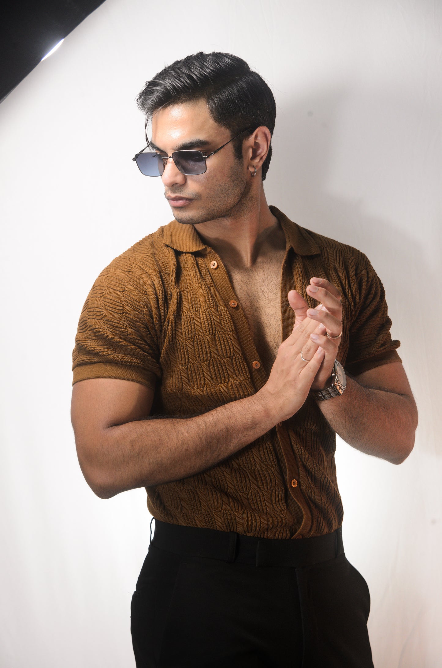 Knitcraft Classic Knitted Shirt - BROWN