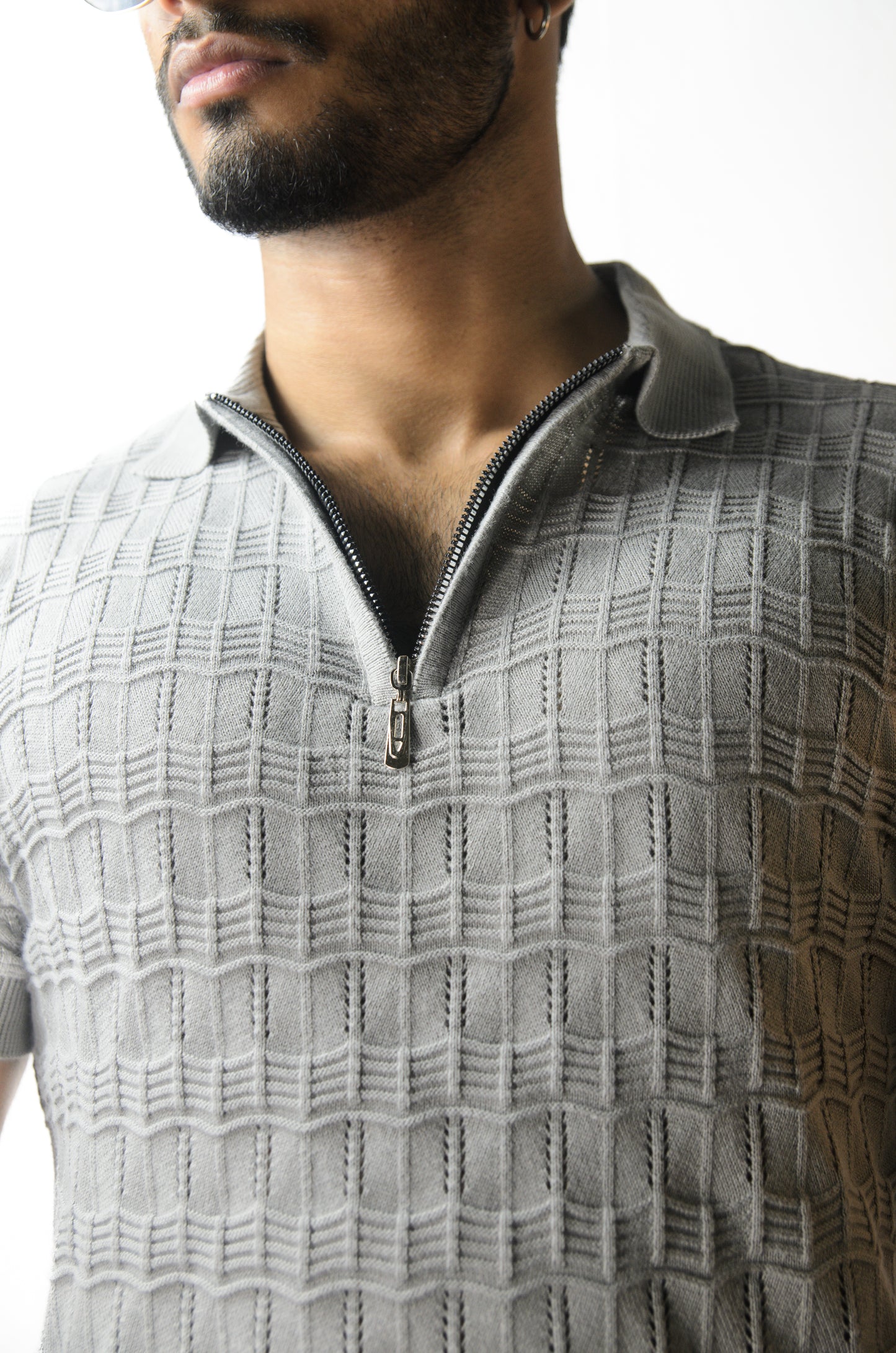 Pointel Brick Knit T-Shirt - STEEL GREY