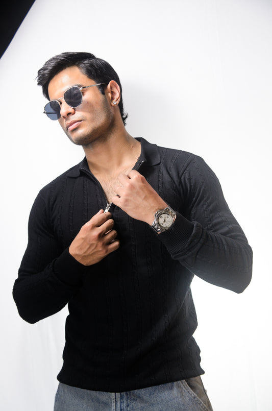 Swiss Elegance Full Sleeve T-shirt-BLACK