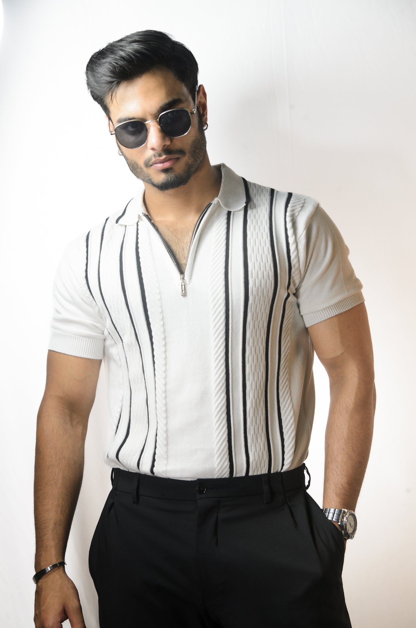 Textured Polo T-Shirt - WHITE