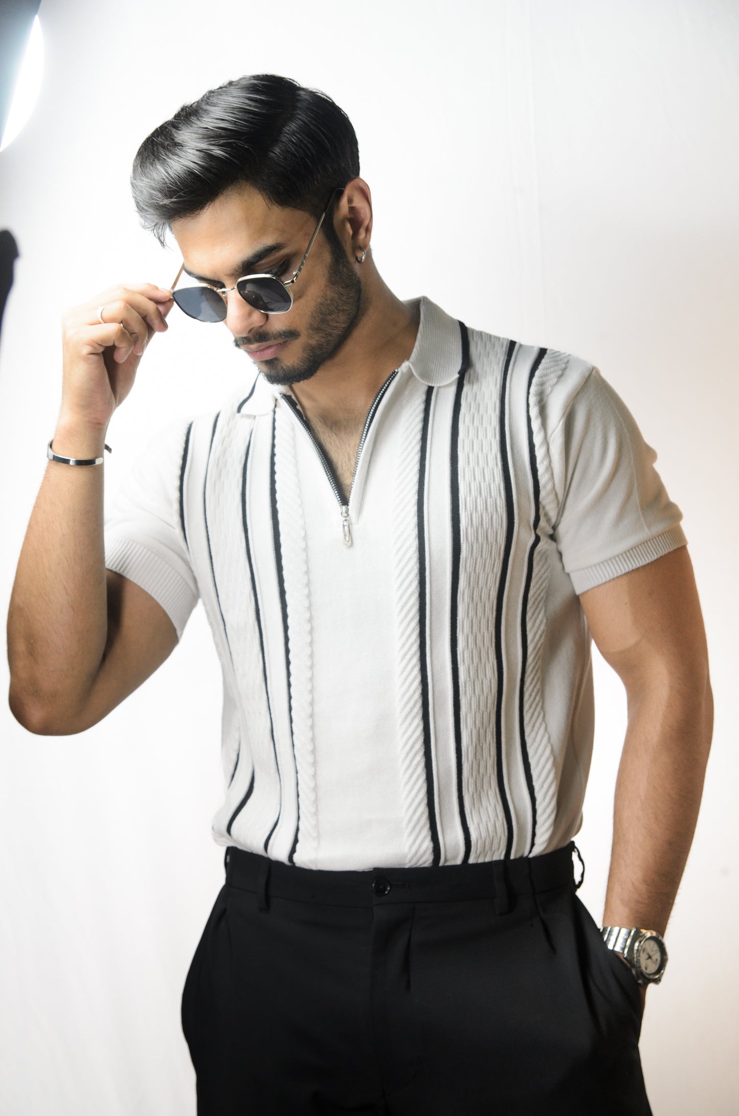 Textured Polo T-Shirt - WHITE