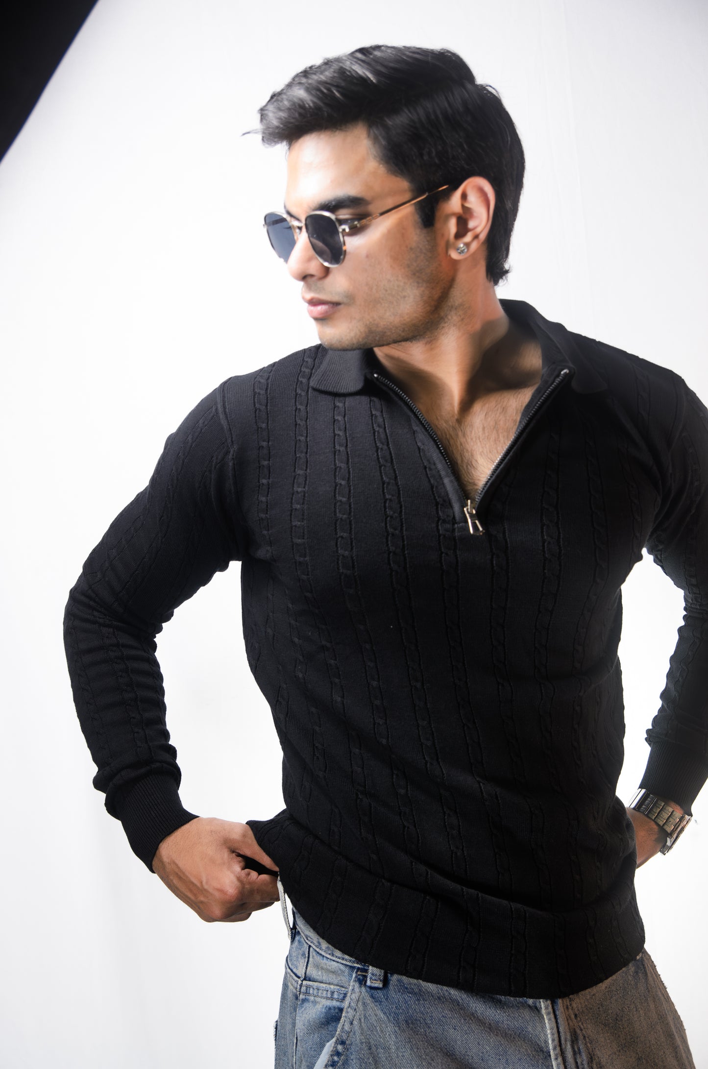 Swiss Elegance Full Sleeve T-shirt-BLACK