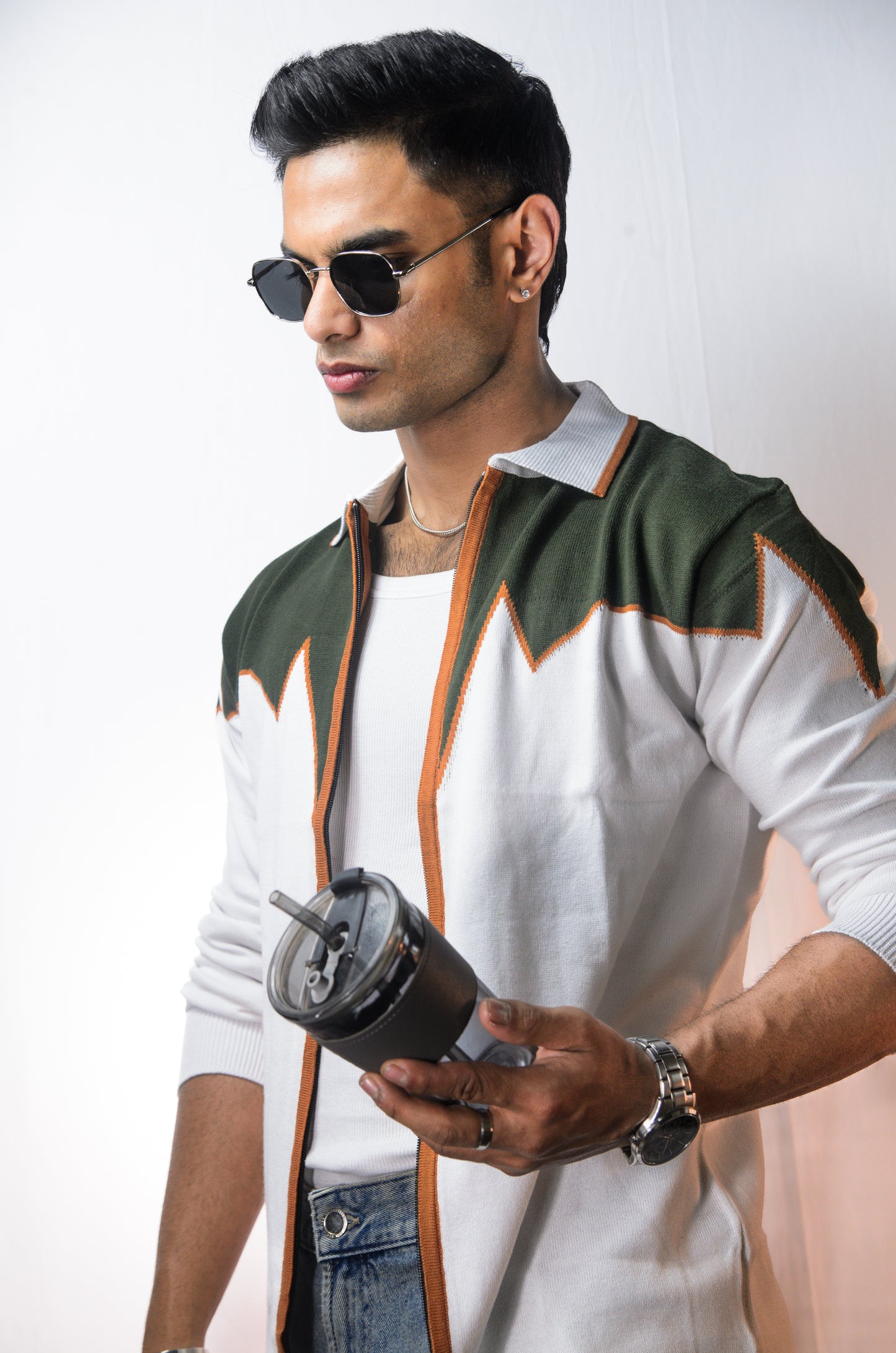 Alpine Crest Knit Full Zip T-Shirt - WHITE