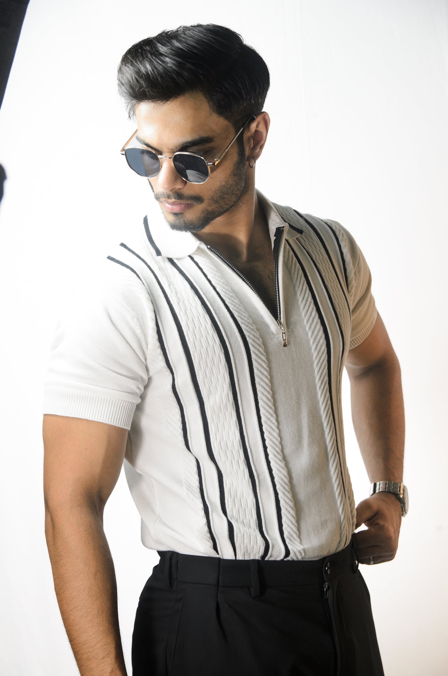 Textured Polo T-Shirt - WHITE