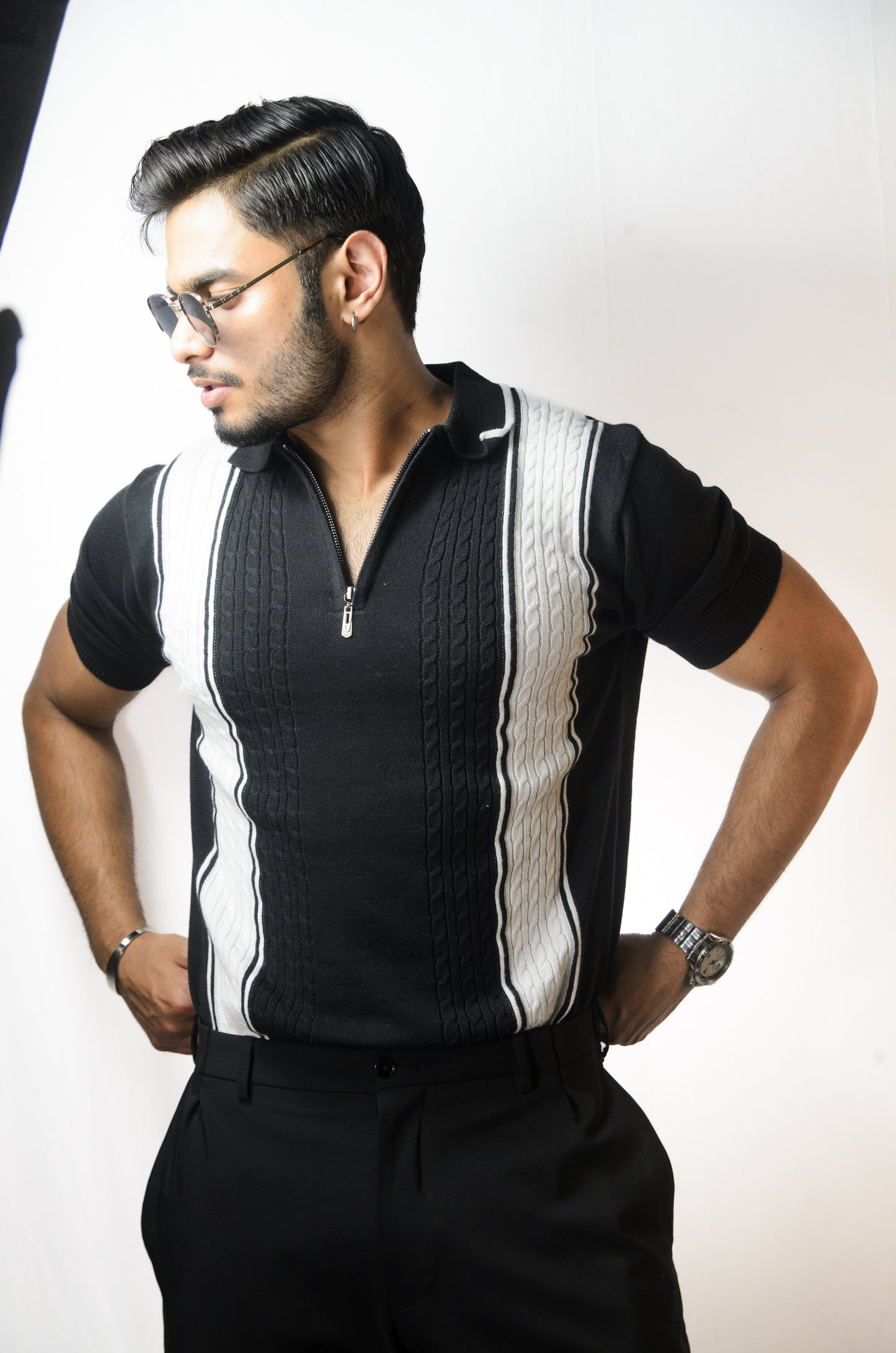 European Style Knitted T-Shirt - BLACK