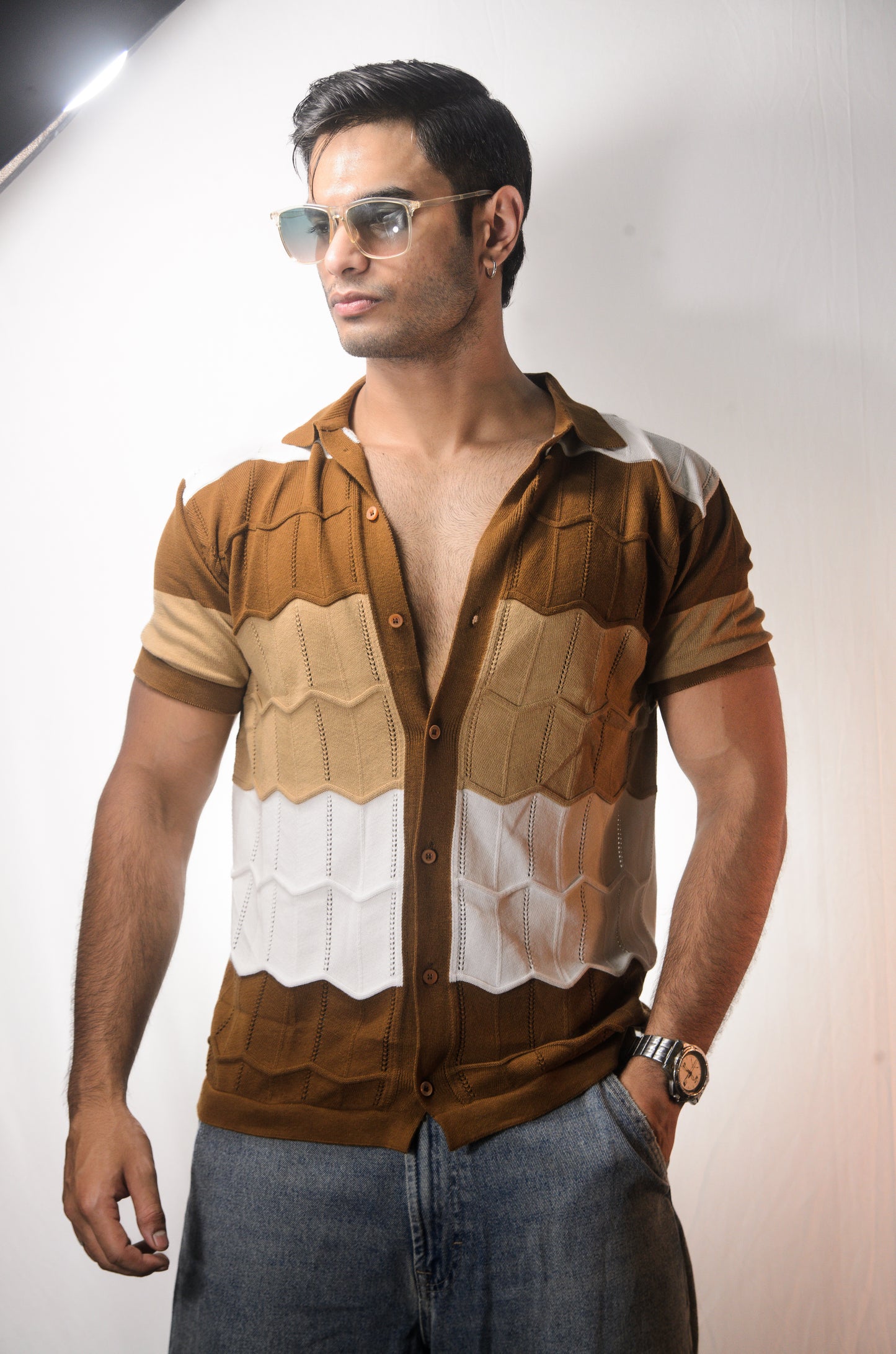 The Chill Stitch Knitted Shirt - BROWN