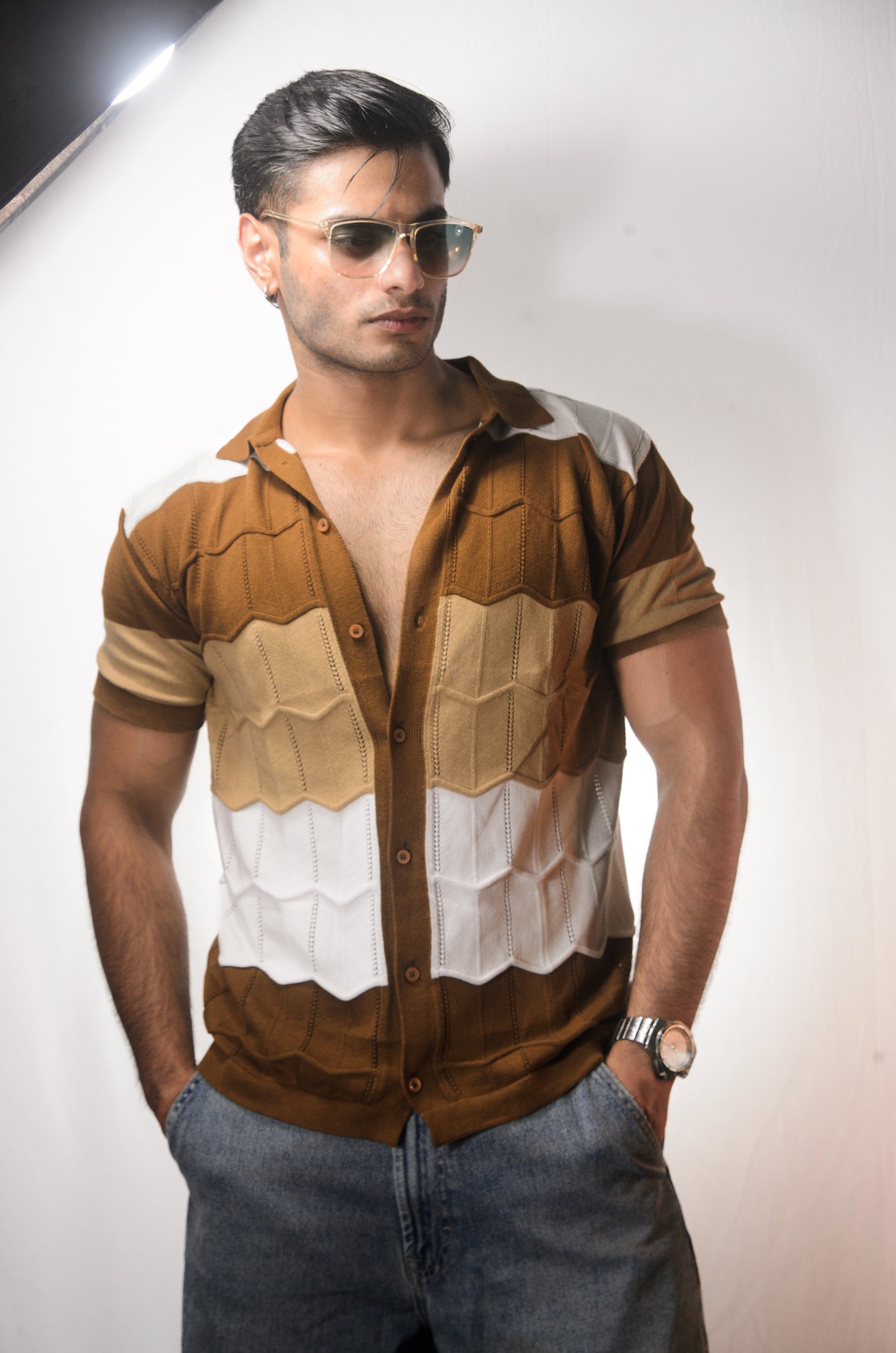 The Chill Stitch Knitted Shirt - BROWN