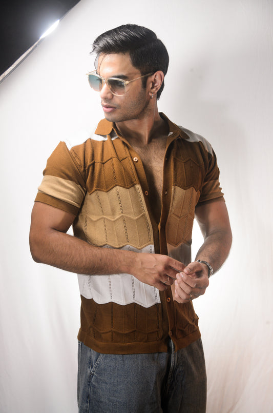 The Chill Stitch Knitted Shirt - BROWN