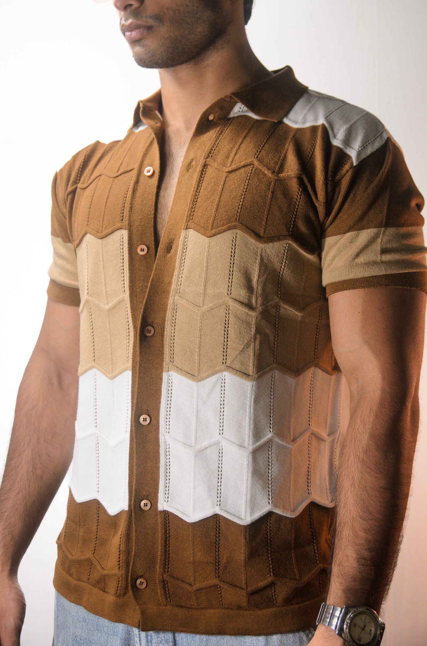 The Chill Stitch Knitted Shirt - BROWN