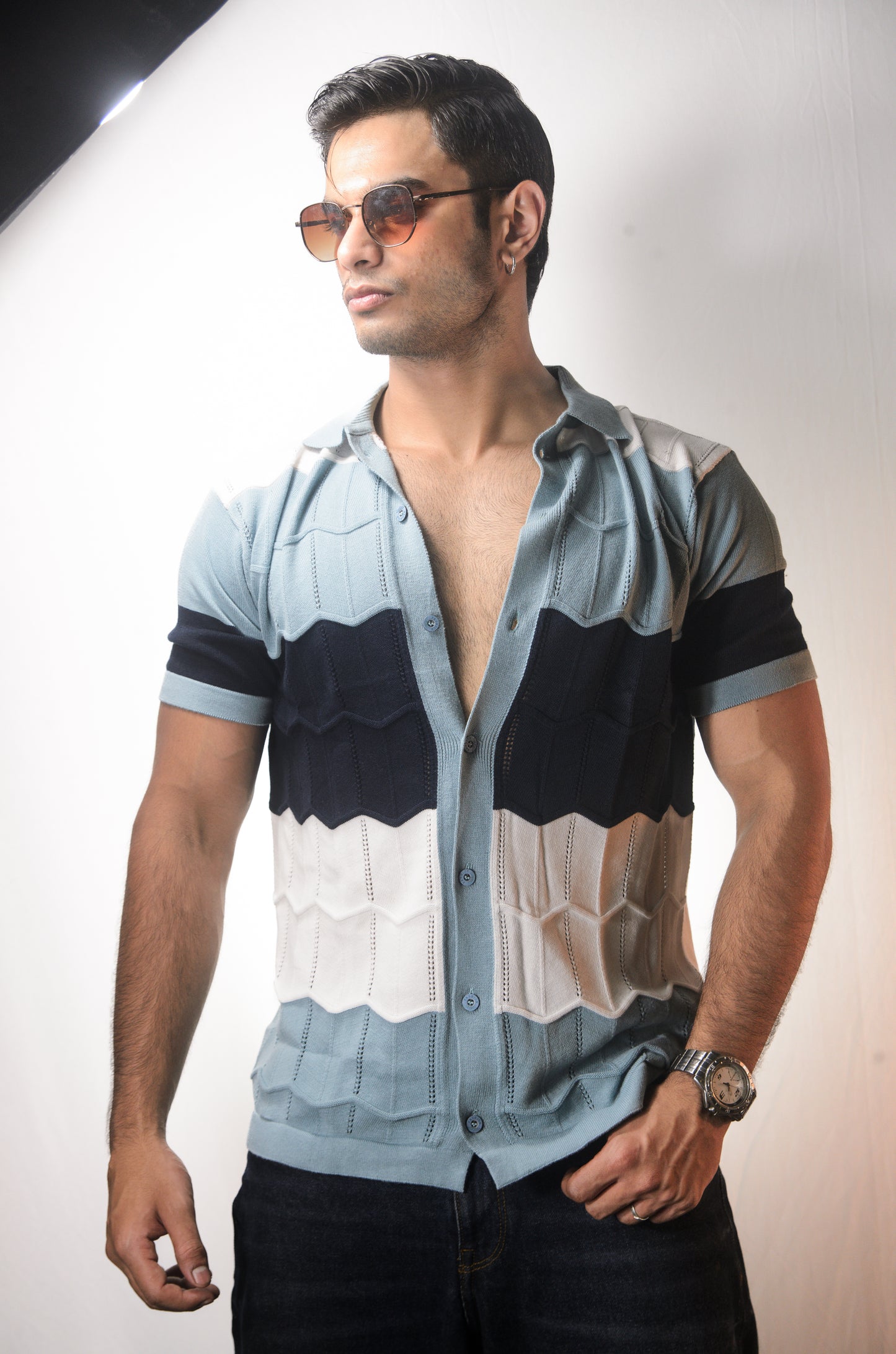 The Chill Stitch Knitted Shirt - NAVY