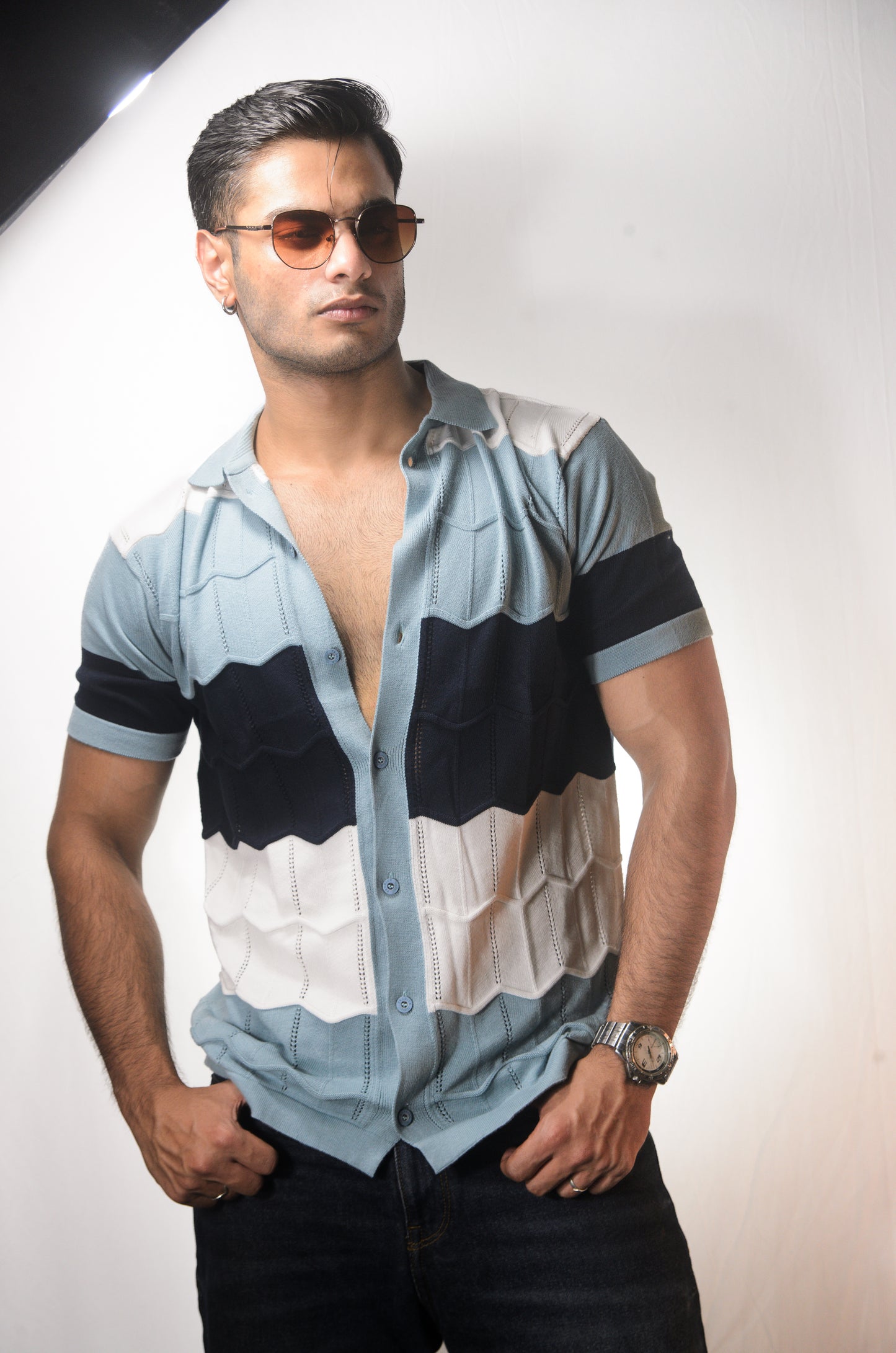 The Chill Stitch Knitted Shirt - NAVY