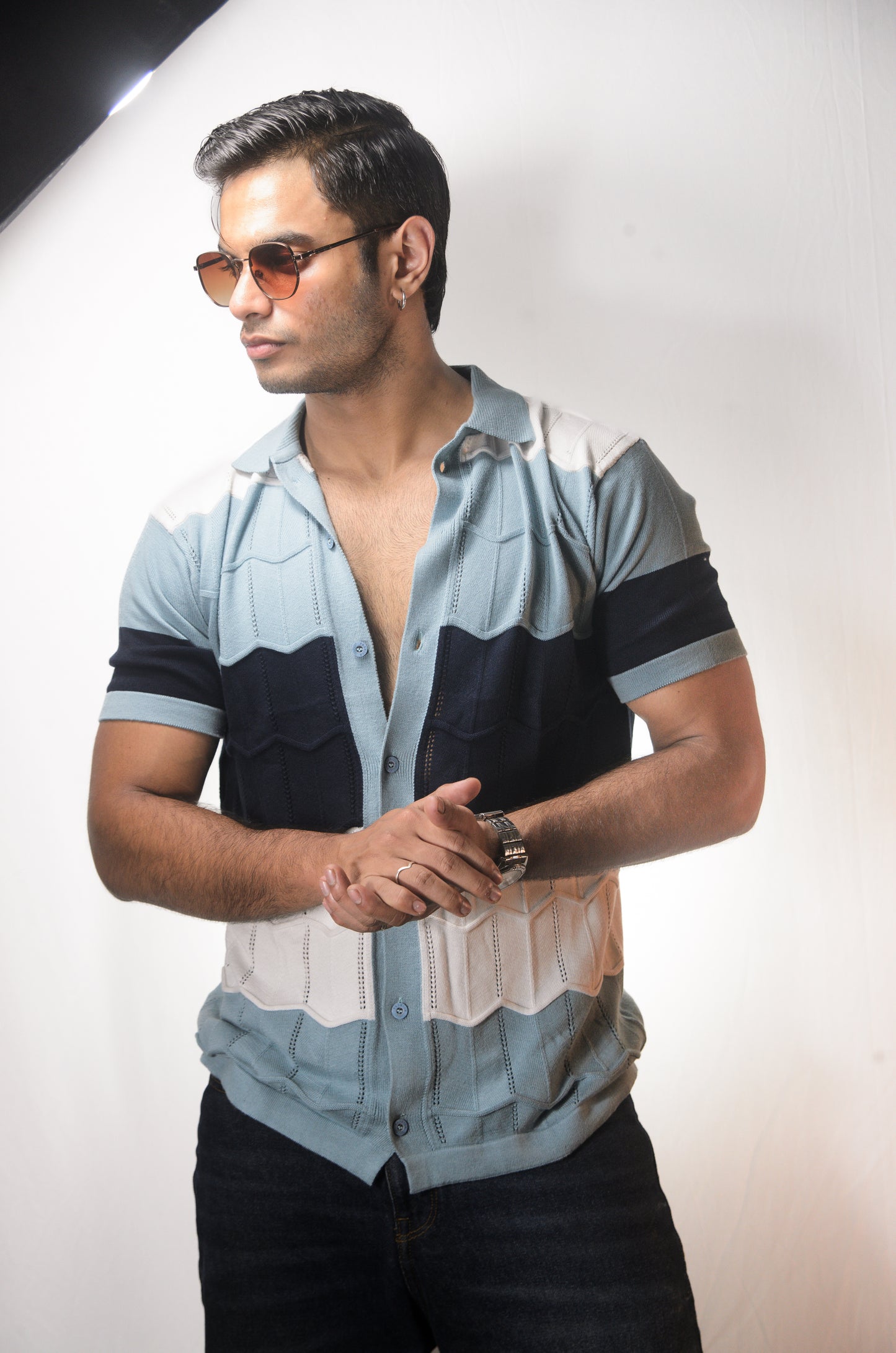 The Chill Stitch Knitted Shirt - NAVY