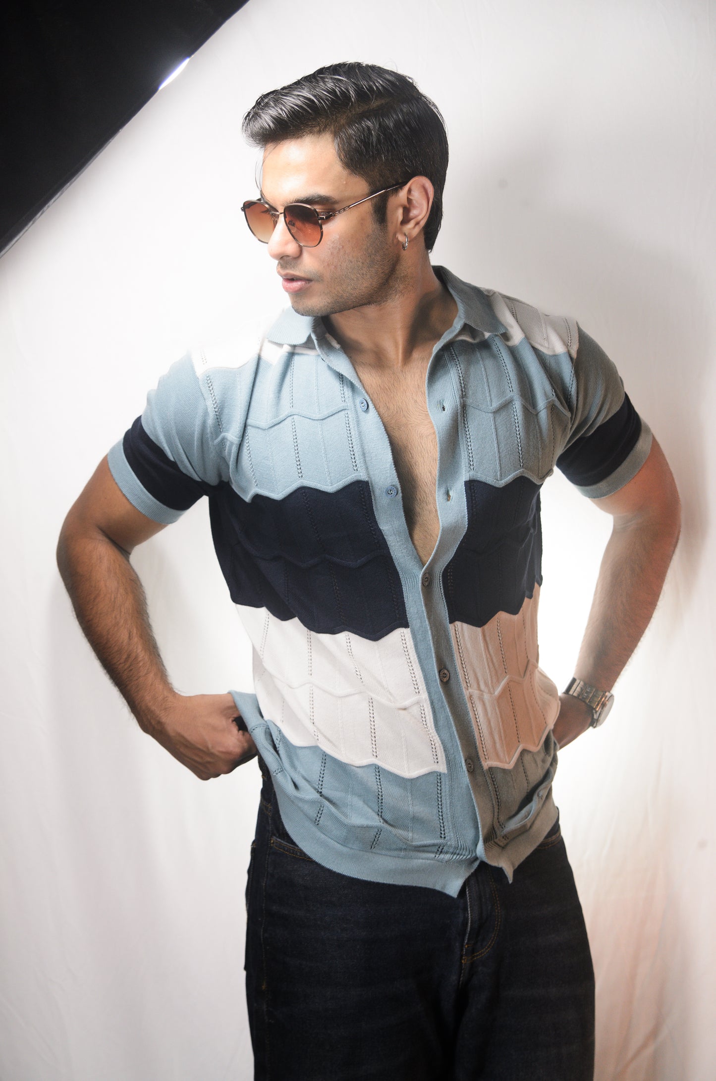 The Chill Stitch Knitted Shirt - NAVY