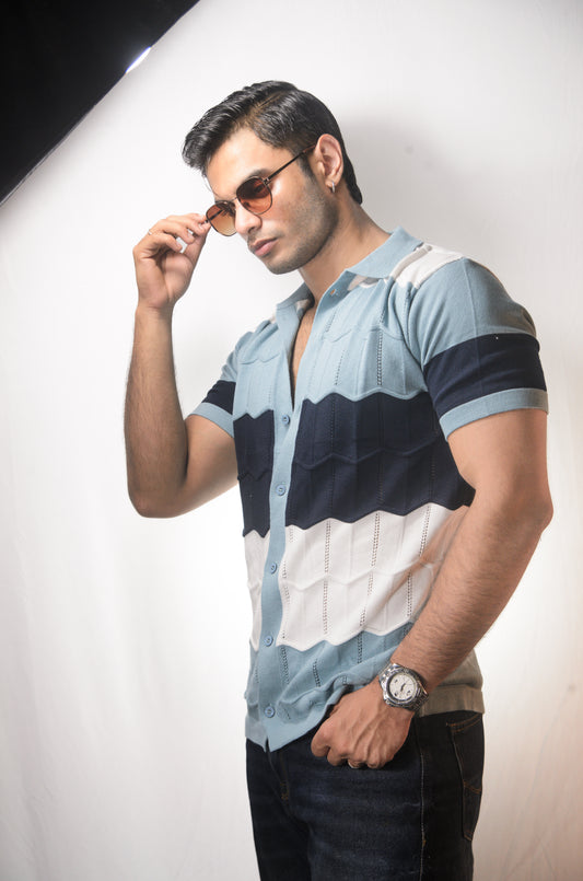 The Chill Stitch Knitted Shirt - NAVY