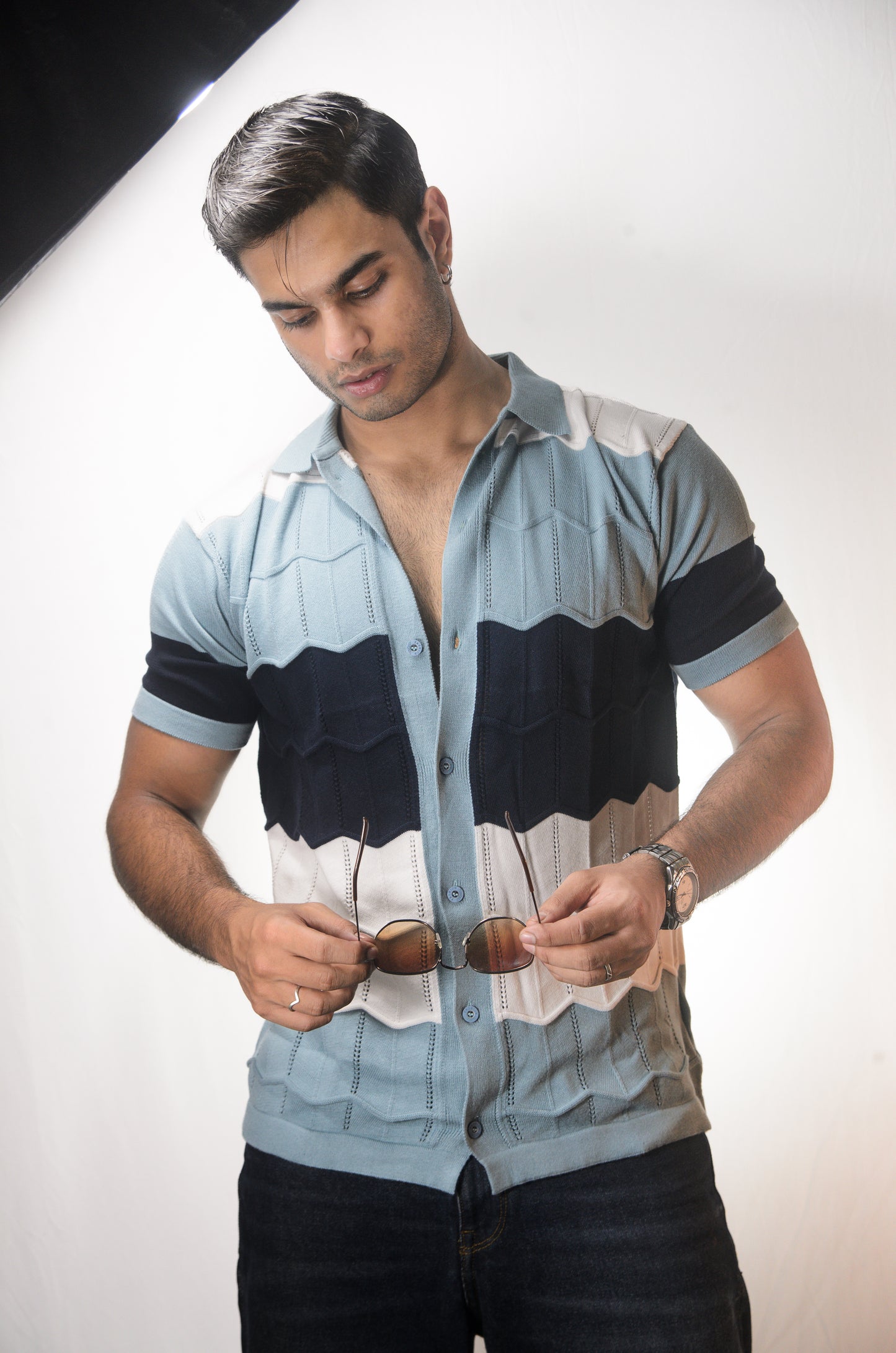 The Chill Stitch Knitted Shirt - NAVY