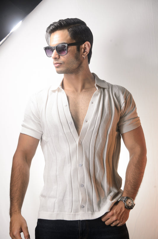 Ocean Wave Knitted Shirt - WHITE