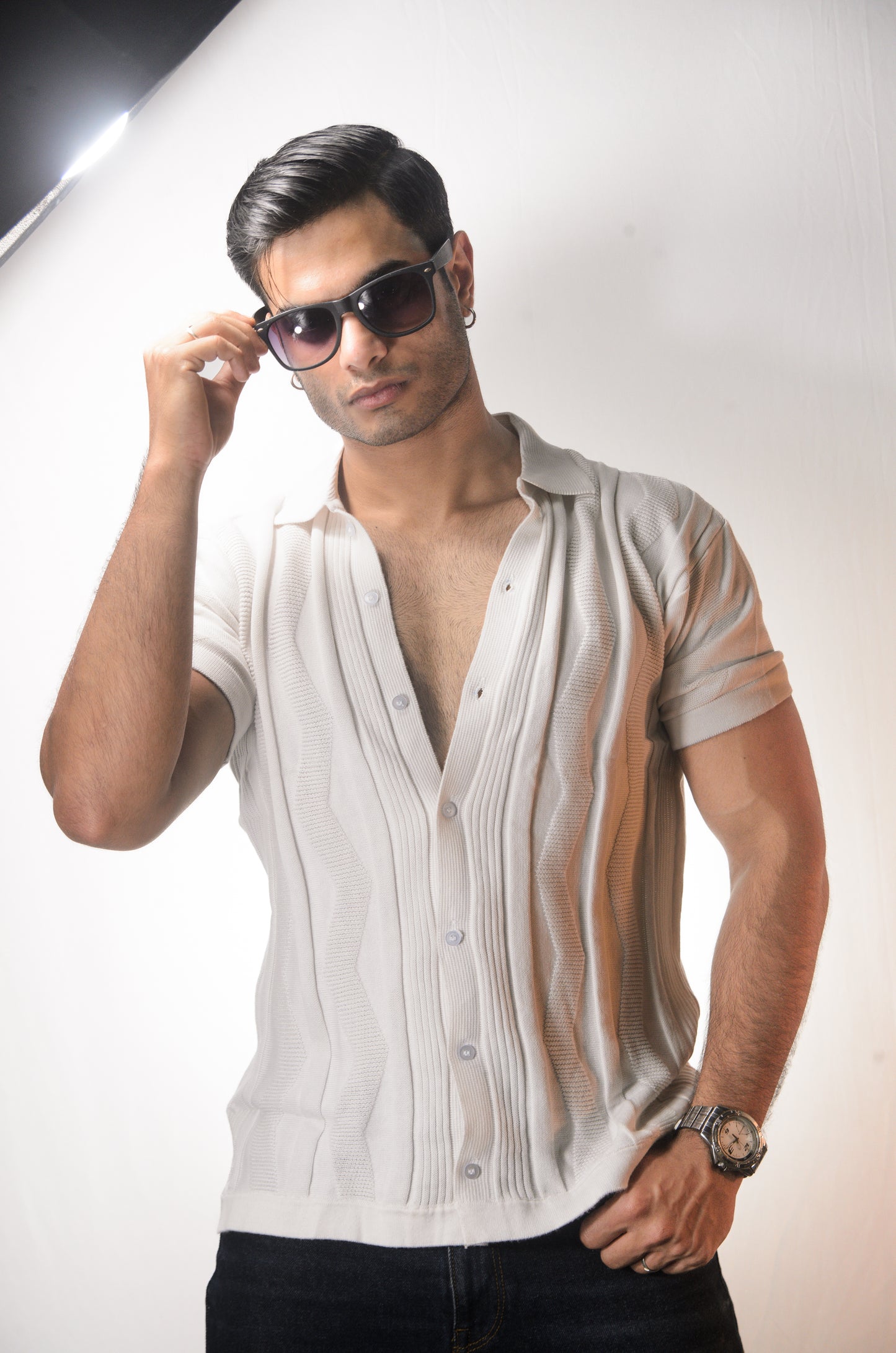 Ocean Wave Knitted Shirt - WHITE
