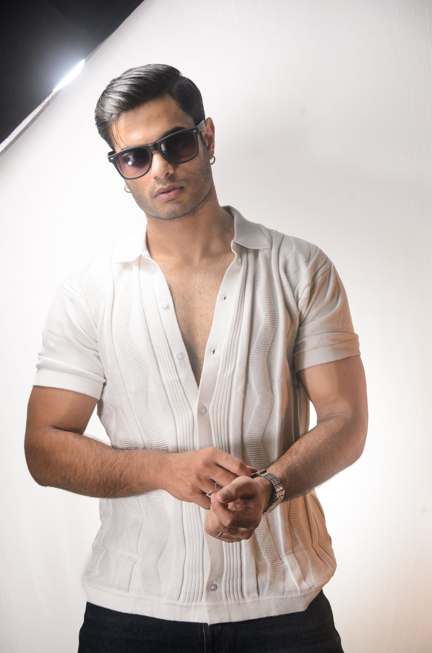Ocean Wave Knitted Shirt - WHITE