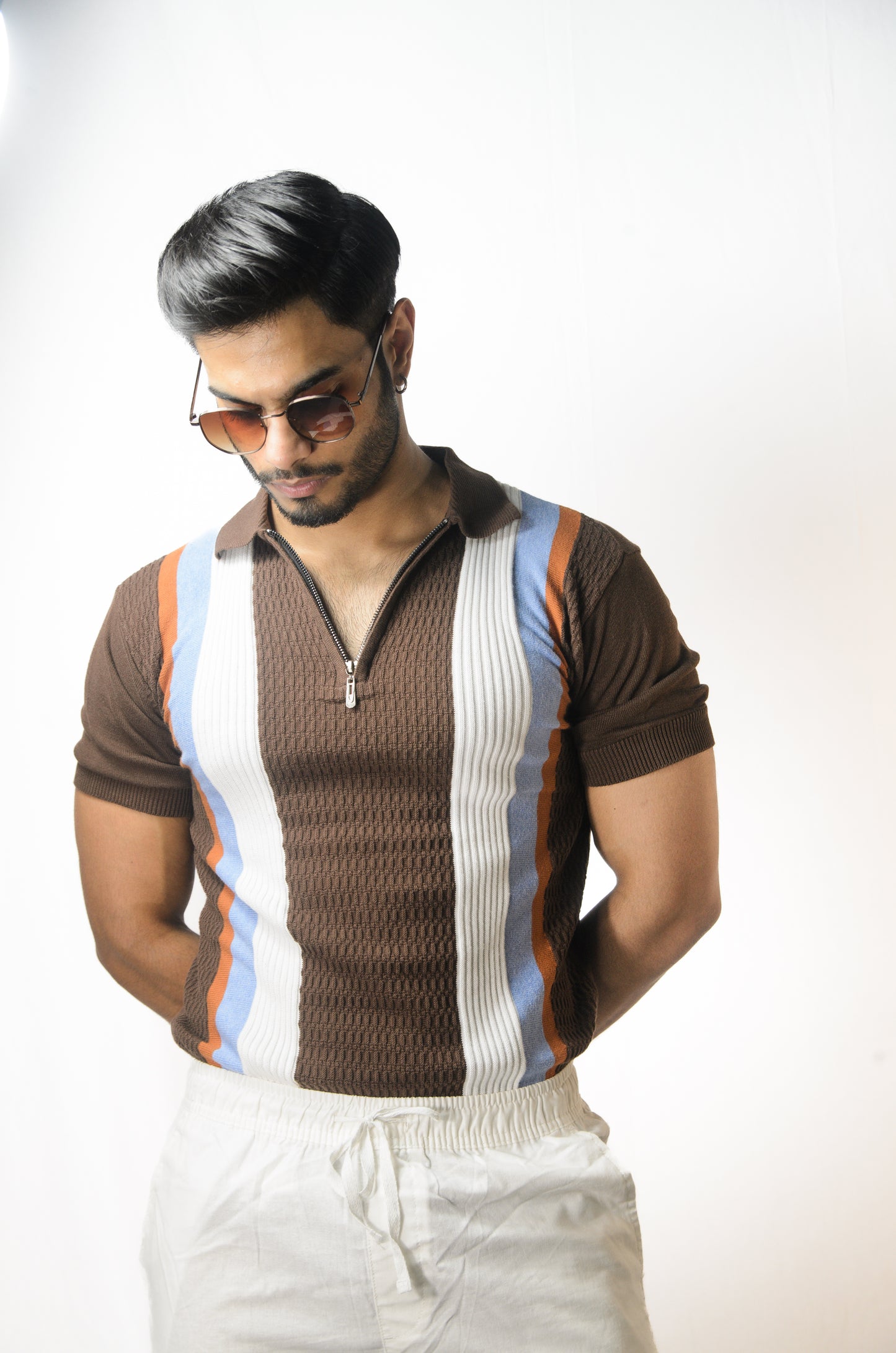 Retro Inspired Knit T-Shirt - BROWN