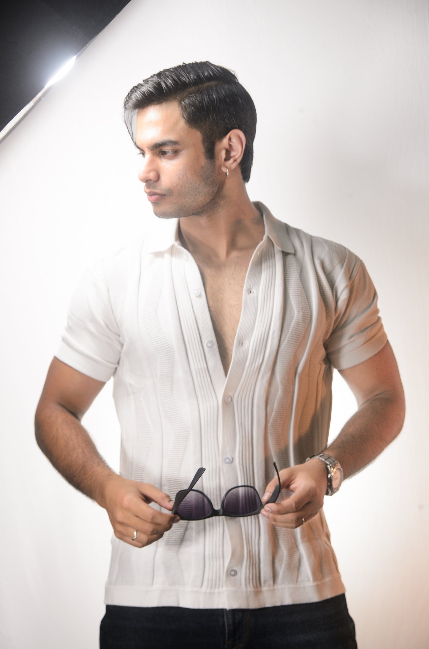Ocean Wave Knitted Shirt - WHITE