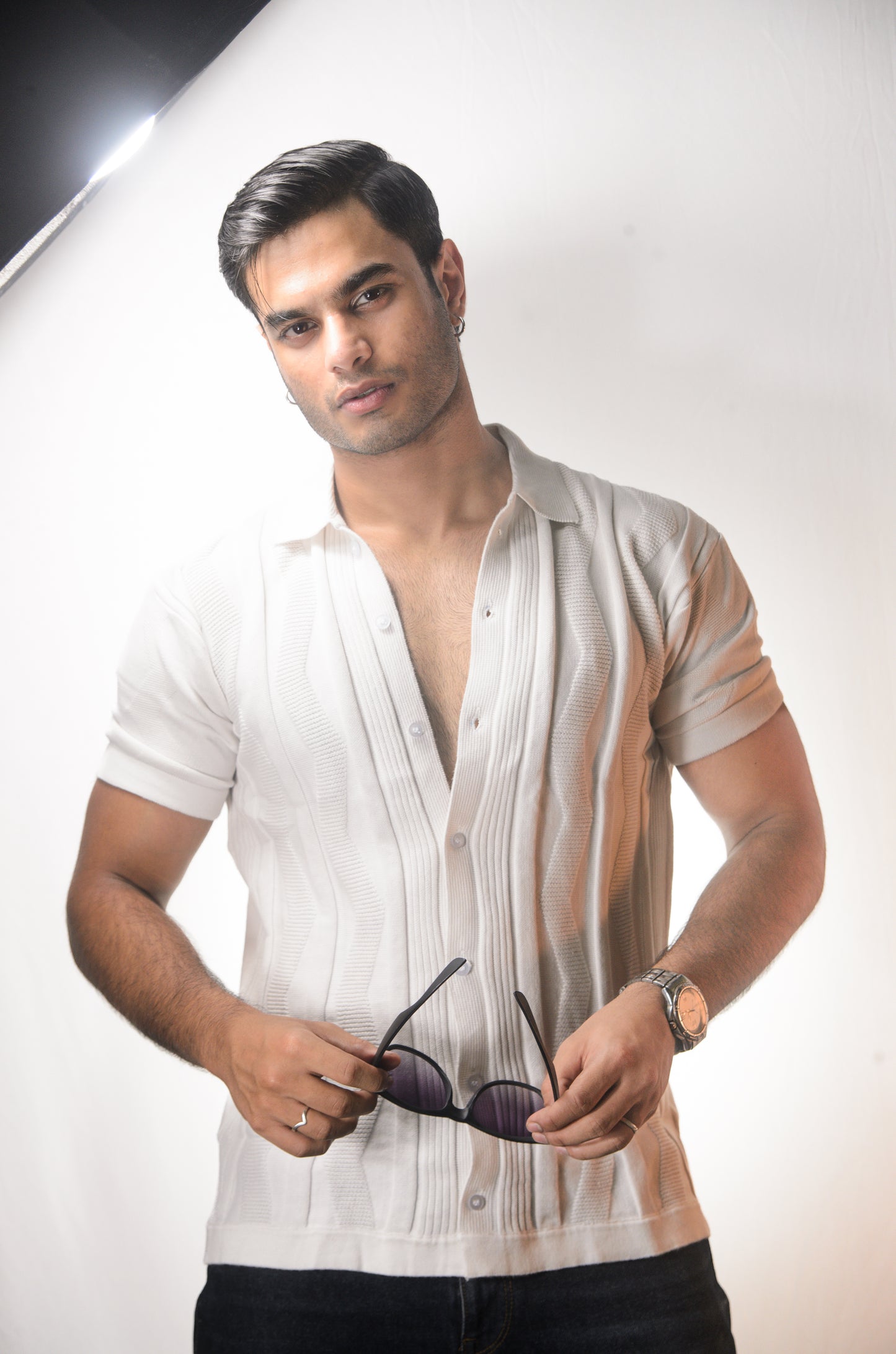 Ocean Wave Knitted Shirt - WHITE