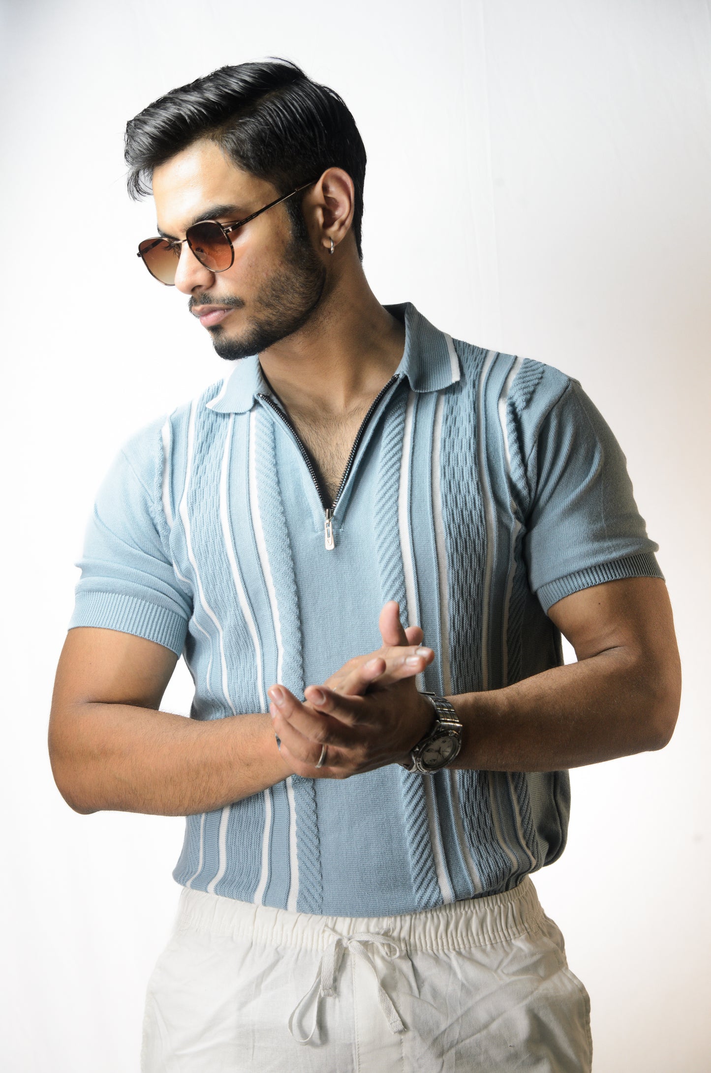 Textured Polo T-Shirt - CYAN