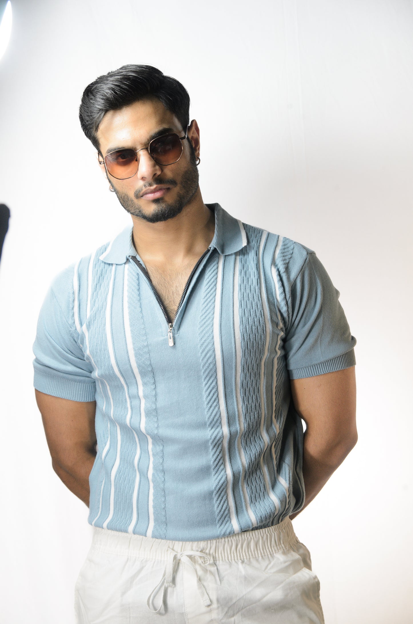 Textured Polo T-Shirt - CYAN
