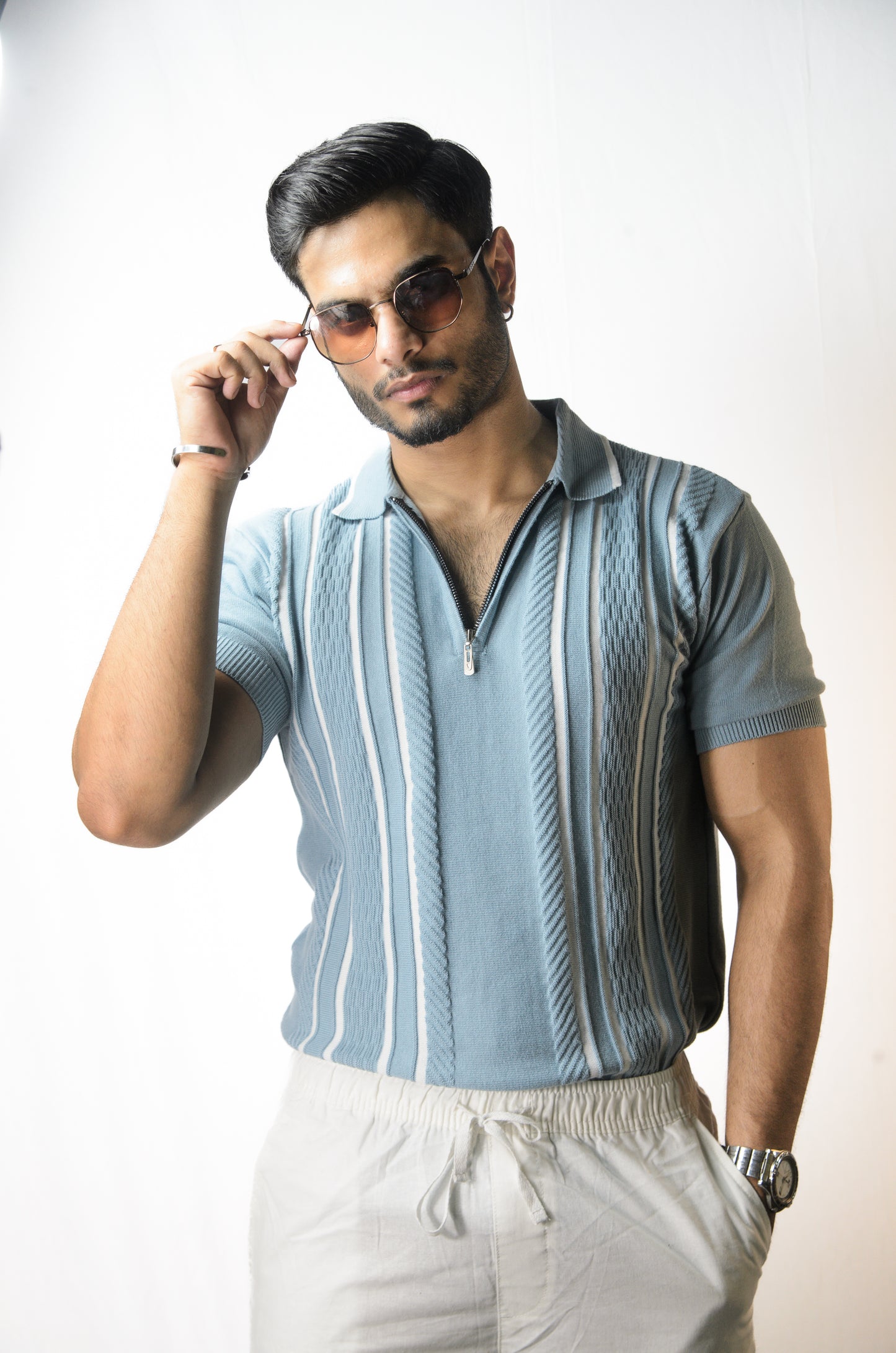 Textured Polo T-Shirt - CYAN