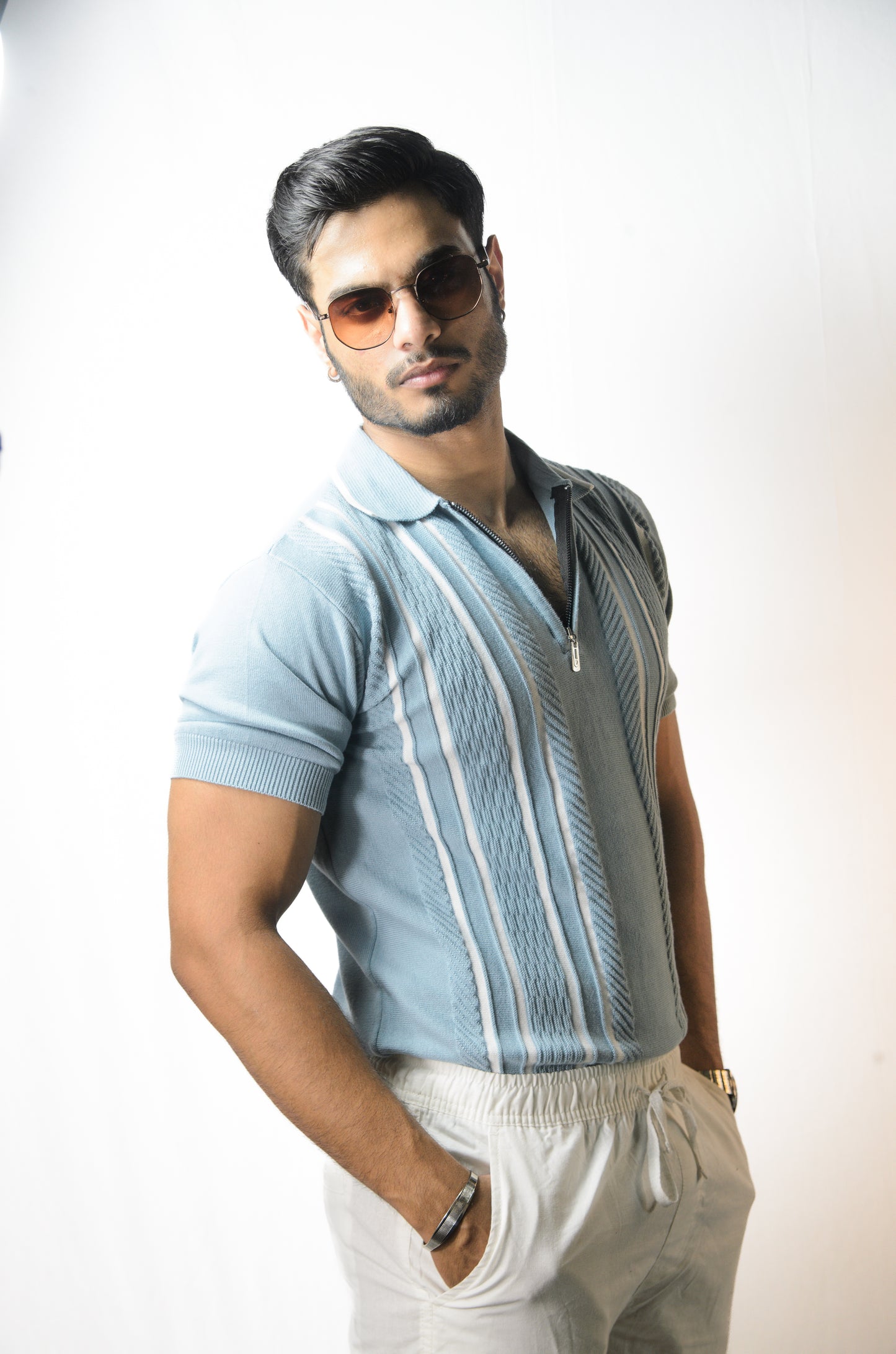 Textured Polo T-Shirt - CYAN
