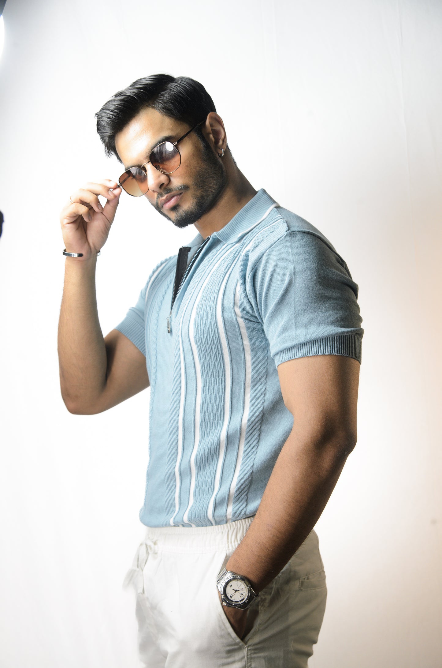 Textured Polo T-Shirt - CYAN