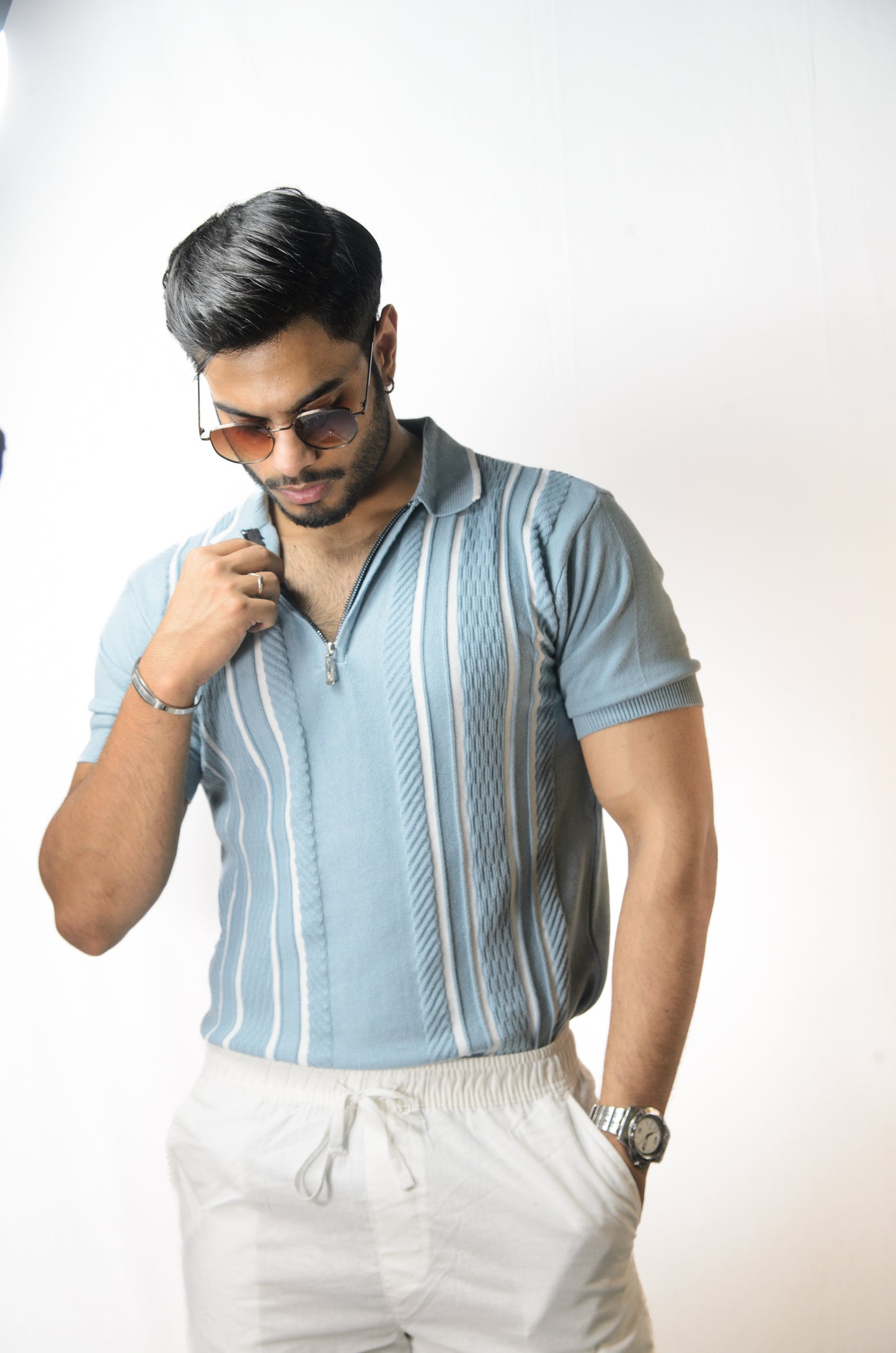 Textured Polo T-Shirt - CYAN