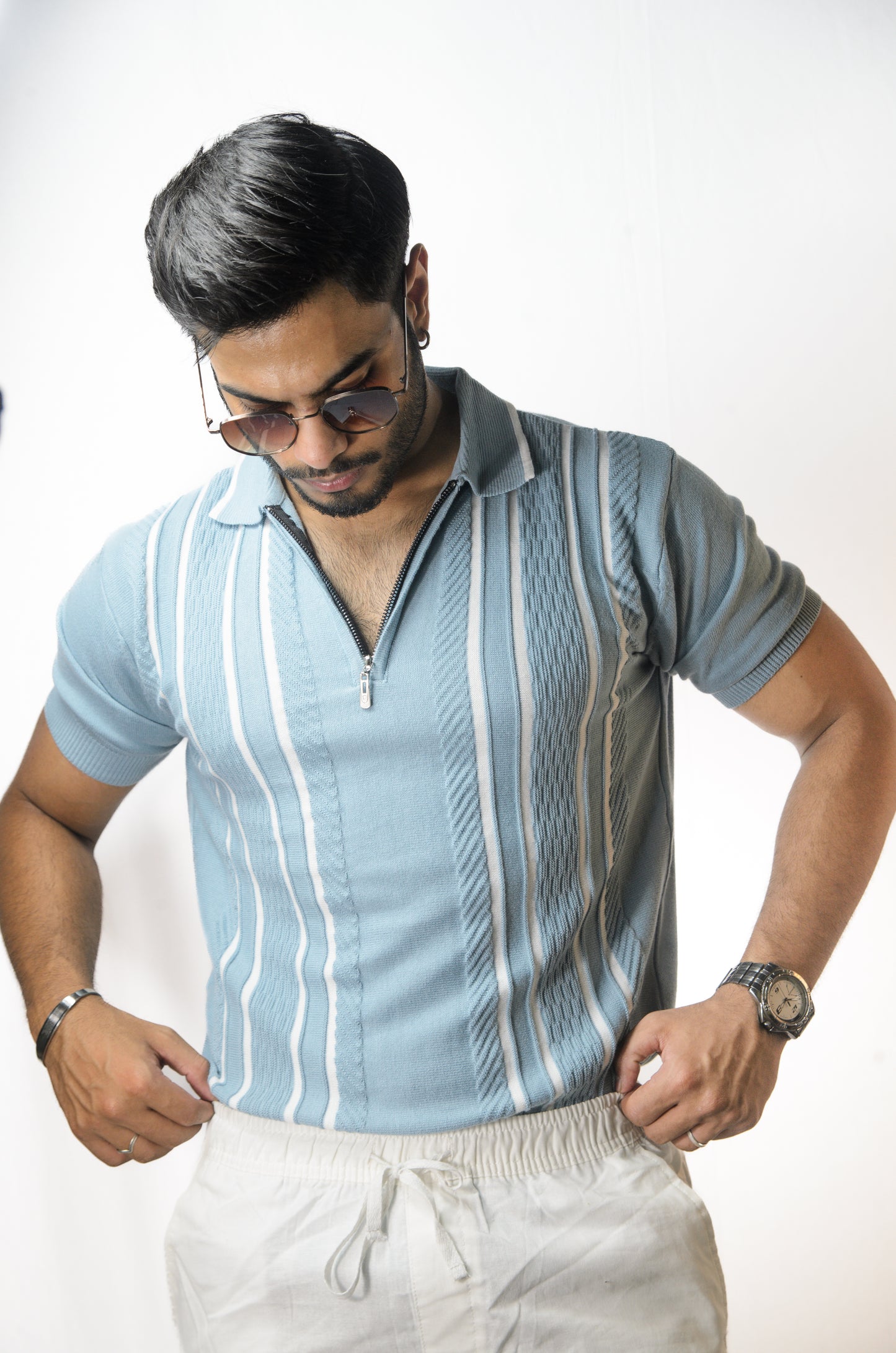 Textured Polo T-Shirt - CYAN