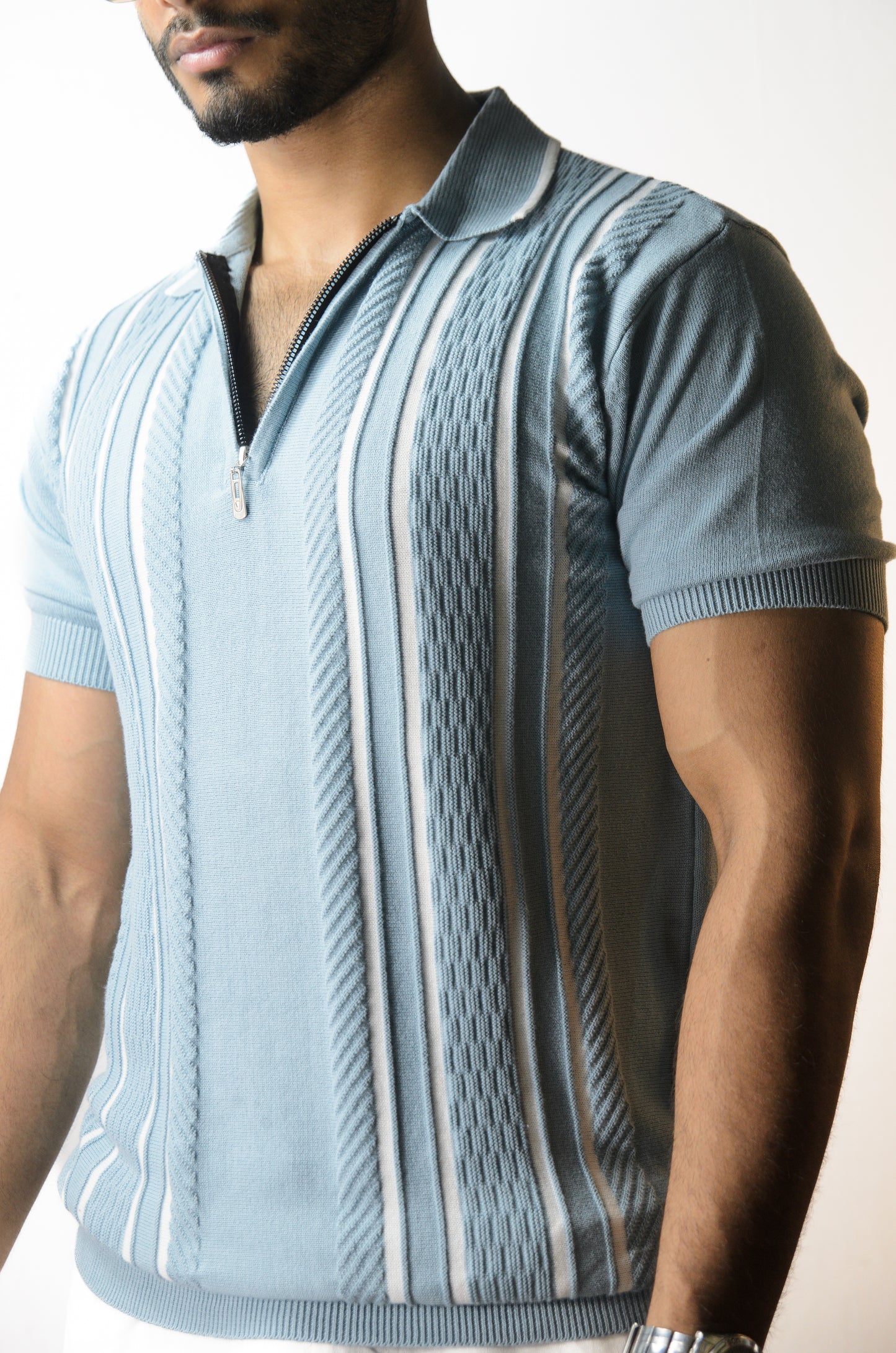 Textured Polo T-Shirt - CYAN